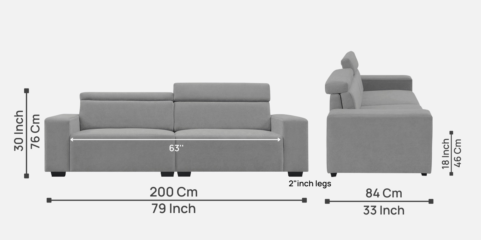 Hiro Fabric 3 Seater Sofa In Smoke Grey Colour - Febonic Living