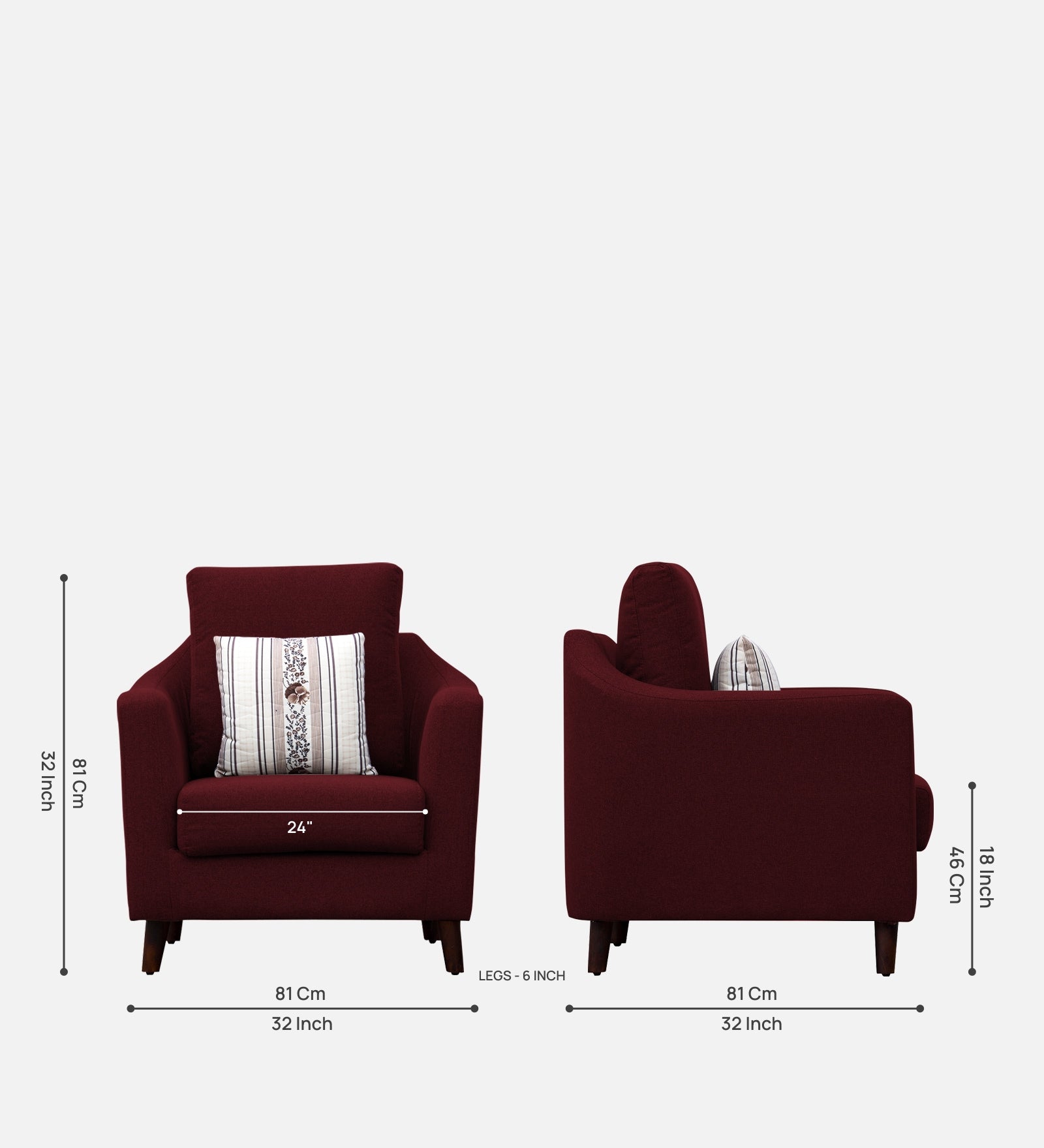 Kevin Fabric 1 Seater Sofa In Ruby Red Colour - Febonic Living