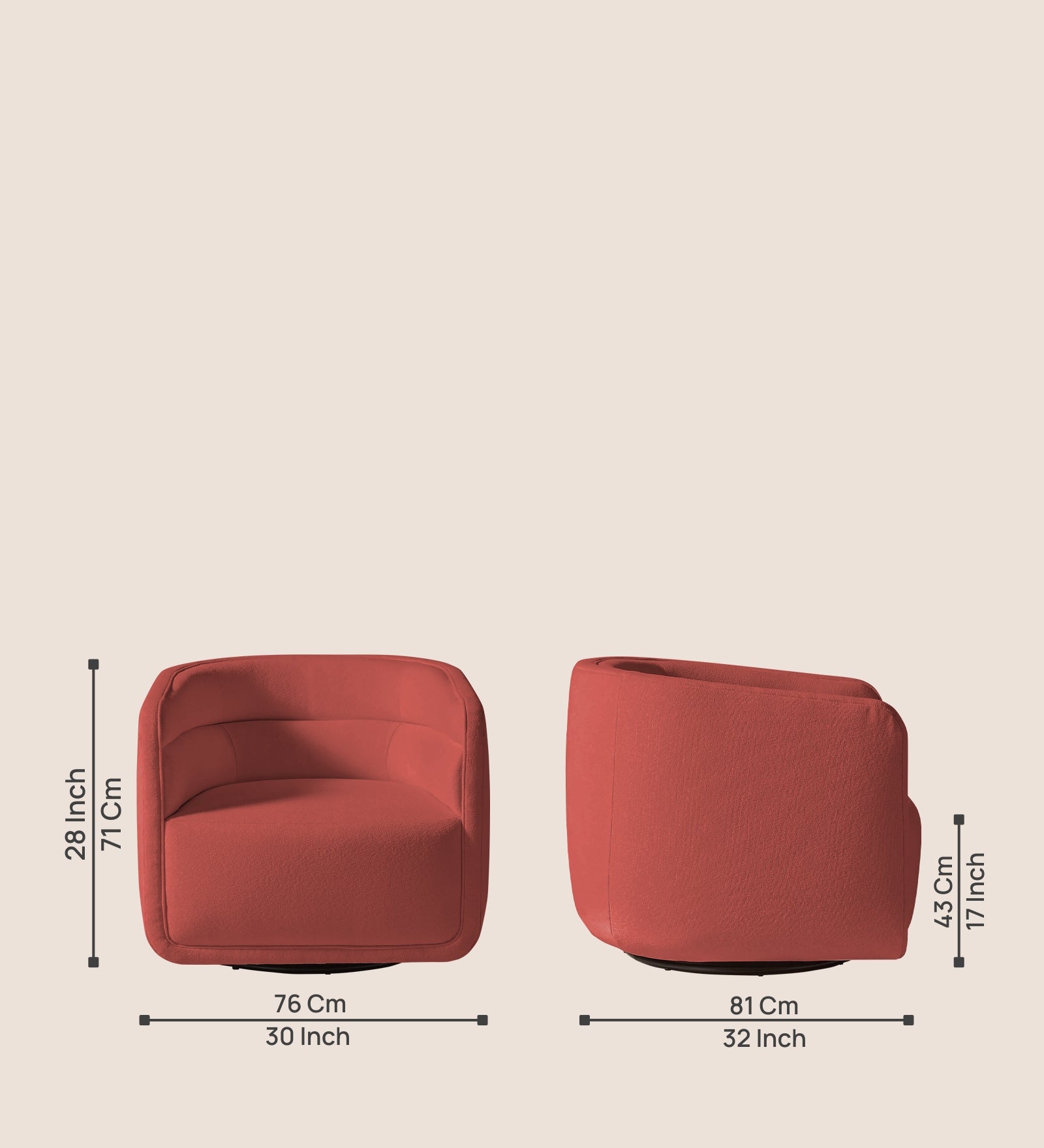 Ria Fabric Swivel Chair in Salmon Pink Colour