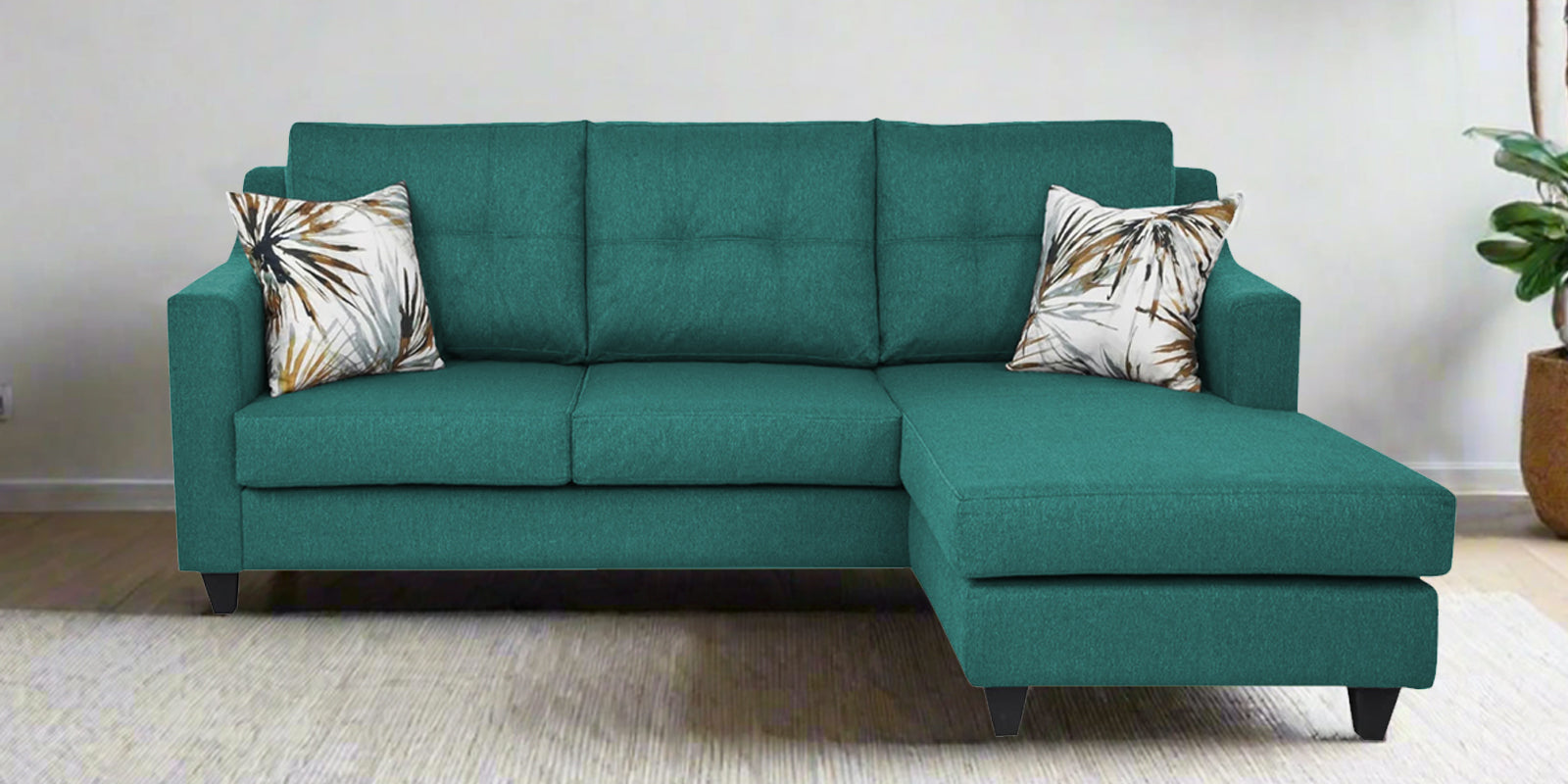 Welly Fabric LHS Sectional Sofa (2+Lounger) In Sea Green Colour - Febonic Living