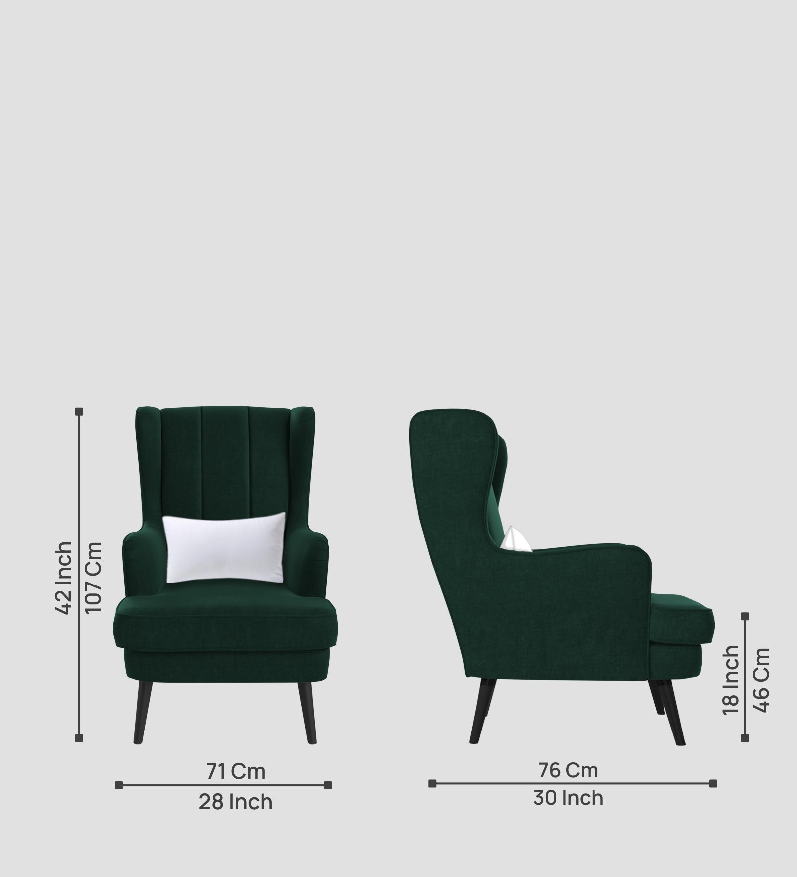 Niya Velvet Wing Chair In Forest Green Colour - Febonic Living