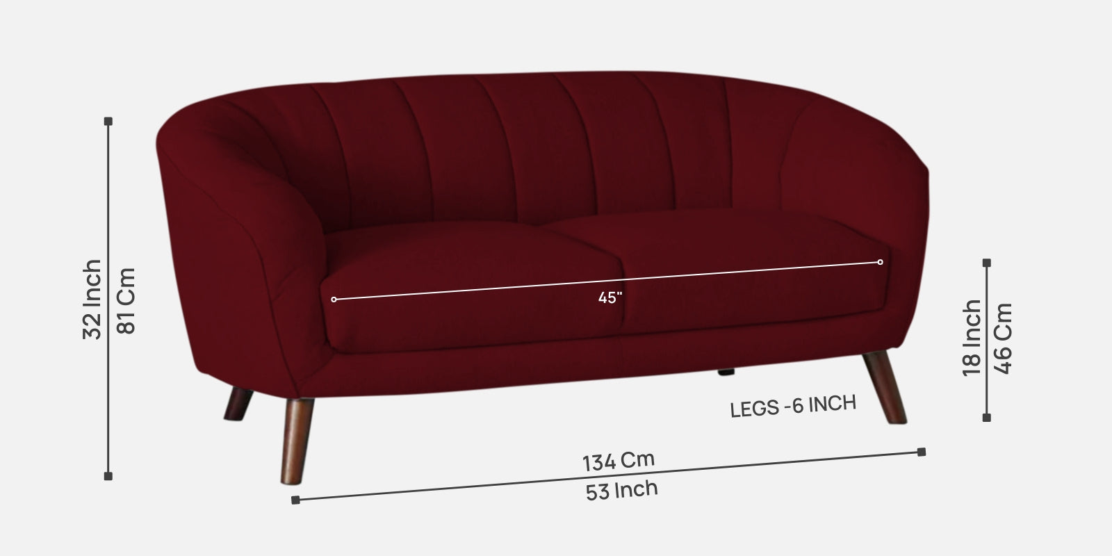 Benjamin Fabric 2 Seater Sofa In Ruby Red Colour - Febonic Living