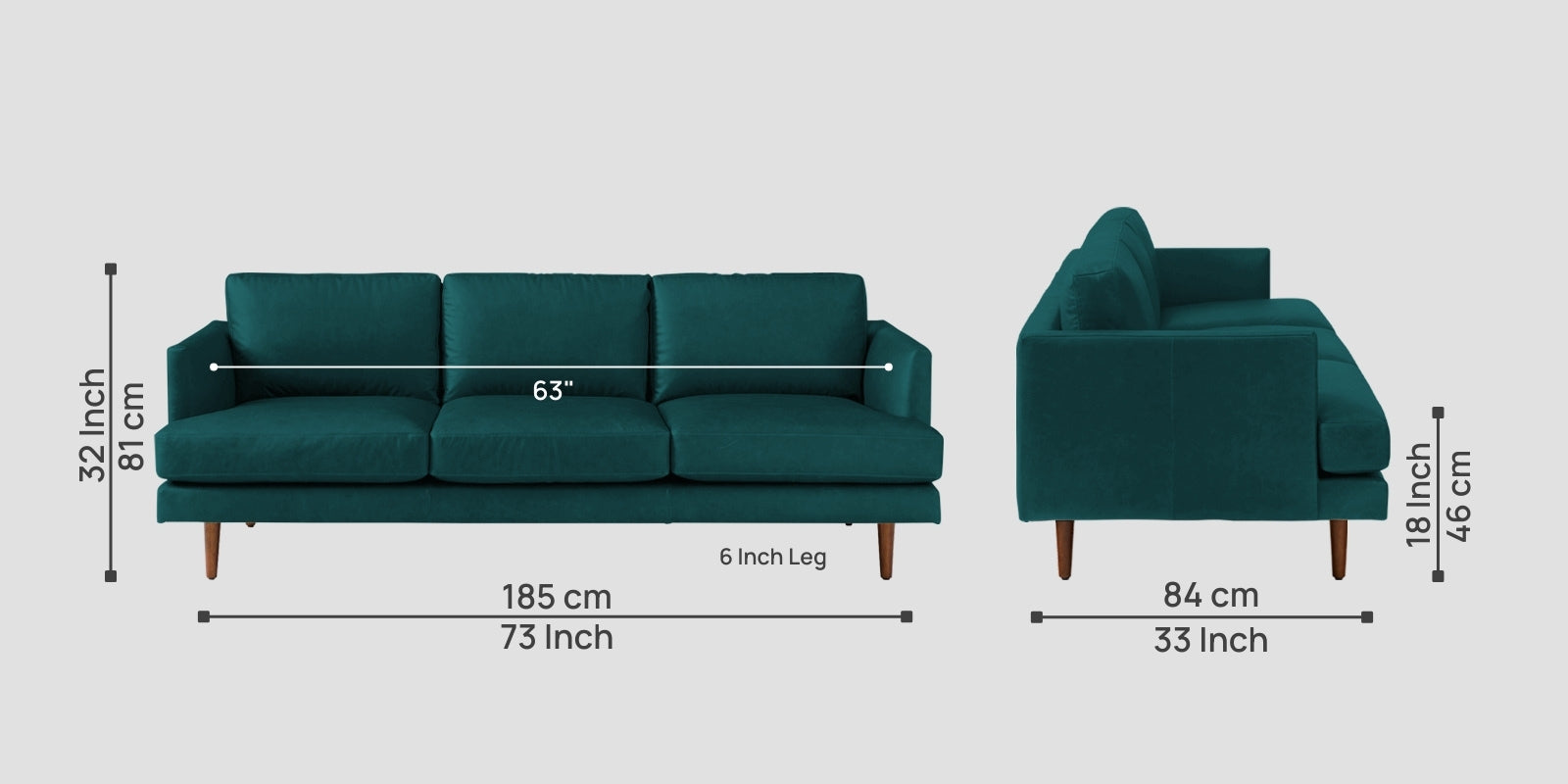 Sterio Leatherette 3 Seater Sofa In Peakcock Blue Colour - Febonic Living