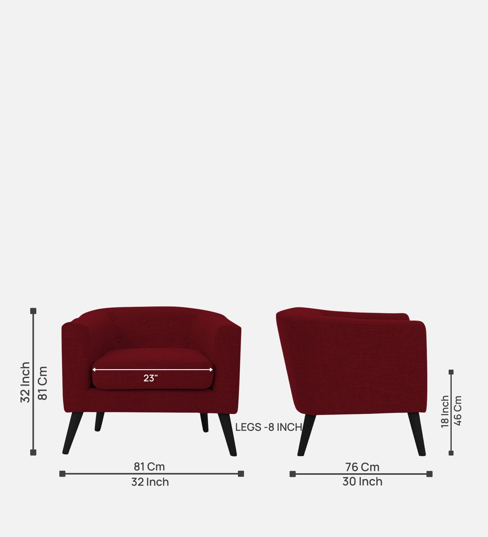 Casper Fabric 1 Seater Sofa In Ruby Red Colour - Febonic Living