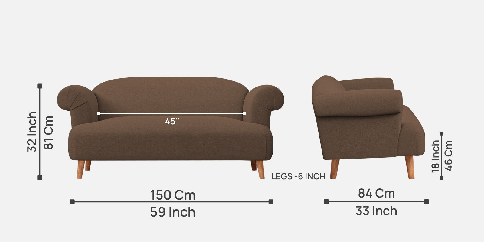 Barber Fabric 2 Seater Sofa In Rose Brown Colour - Febonic Living