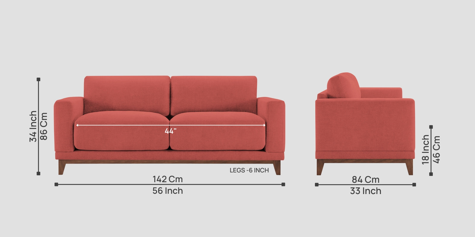 Esha Fabric 2 Seater Sofa In Salmon Pink Colour - Febonic Living