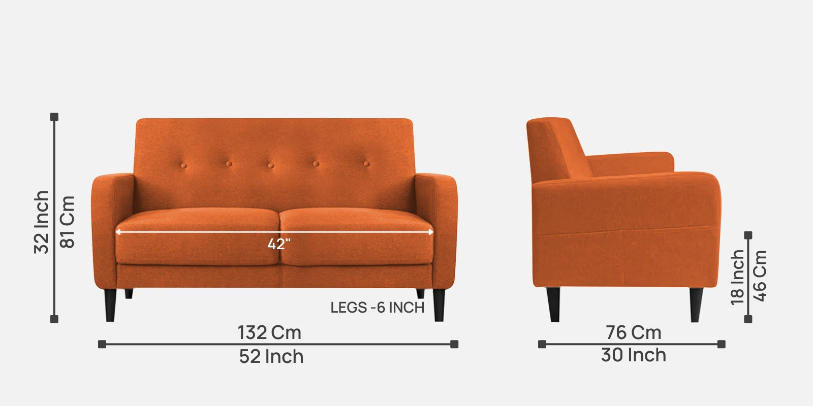 Marq Fabric 2 Seater Sofa in Vivid Orange Colour