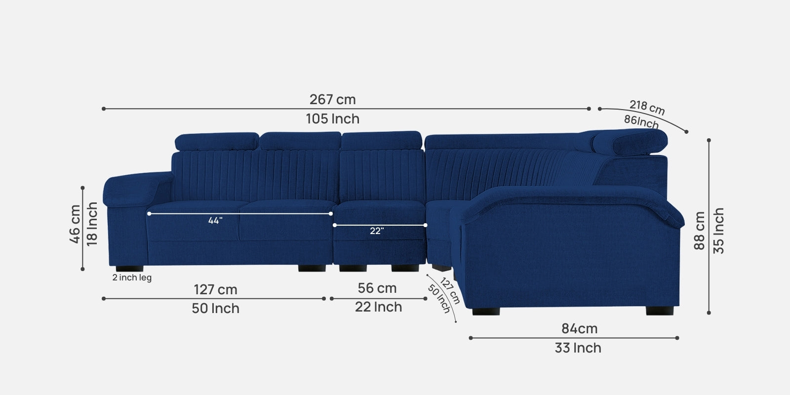 Draco Fabric 6 Seater Corner Sofa In Royal Blue Colour