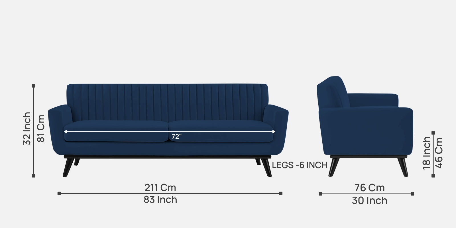 Tucker Velvet 3 Seater Sofa In Imperial Blue Colour - Febonic Living