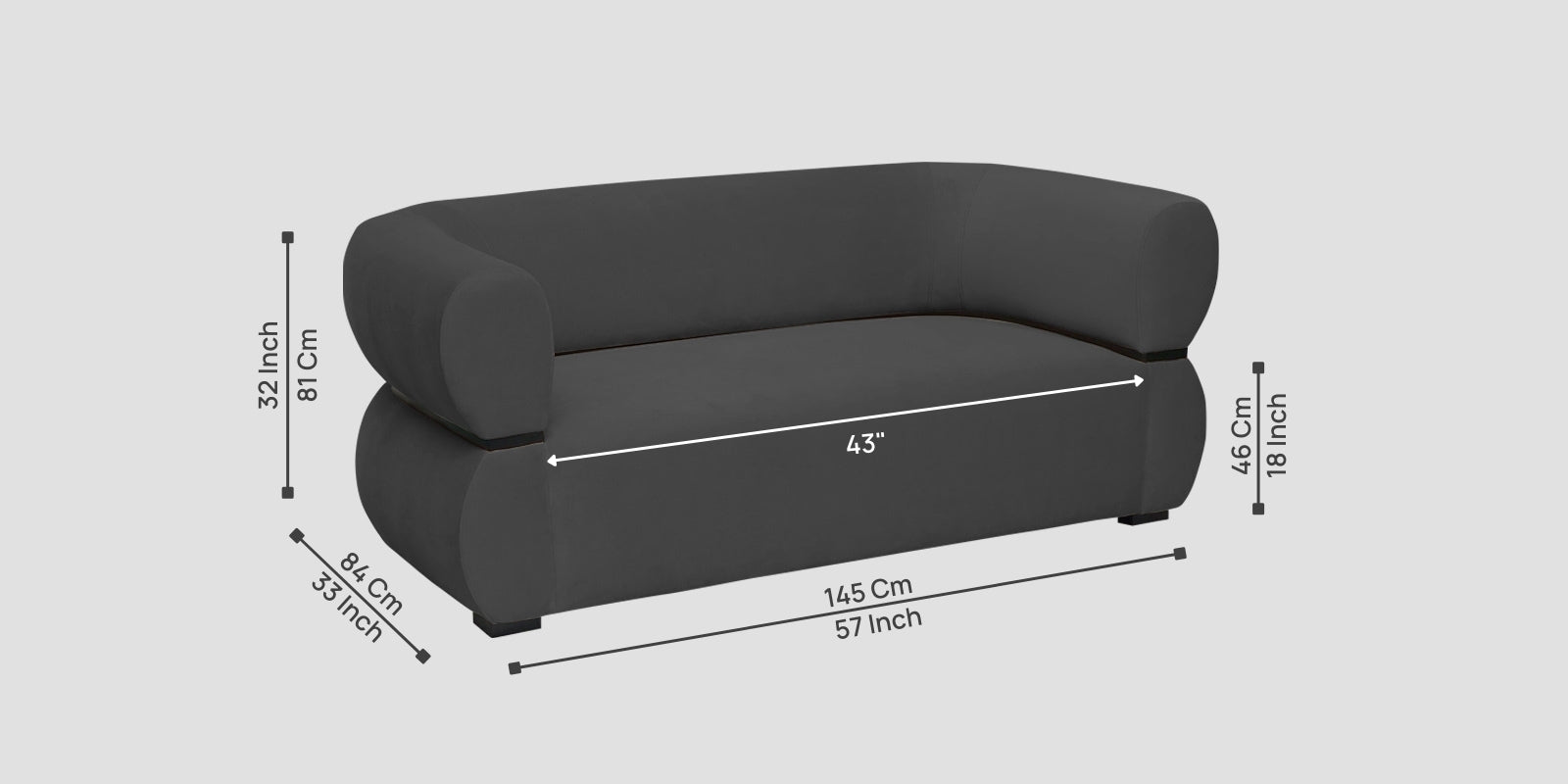 Kula Velvet 2 Seater Sofa In Davy Grey Colour - Febonic Living