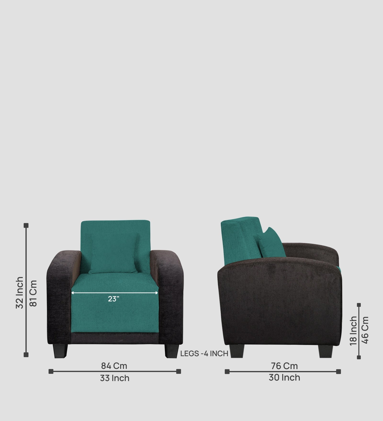 Alex Fabric 1 Seater Sofa In Sea Green Colour - Febonic Living