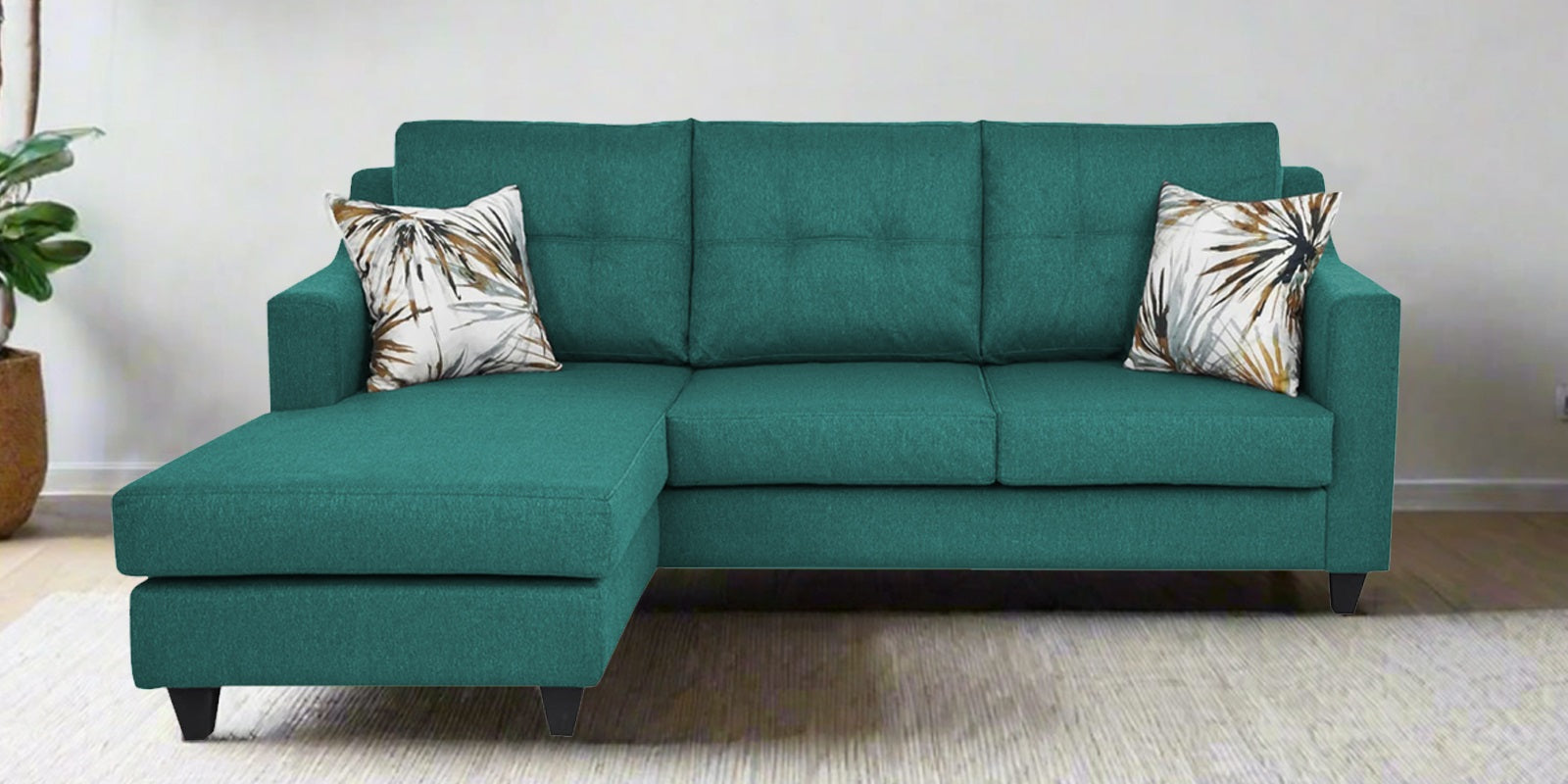 Welly Fabric RHS Sectional Sofa (2+Lounger) In Sea Green Colour - Febonic Living