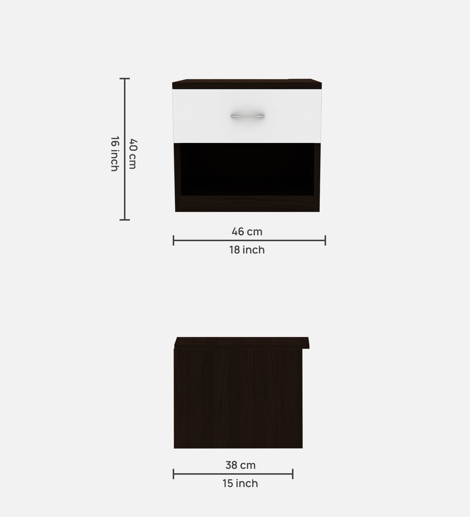 Lison Bedside Table With Drawer in Wenge & Frosty White Finish