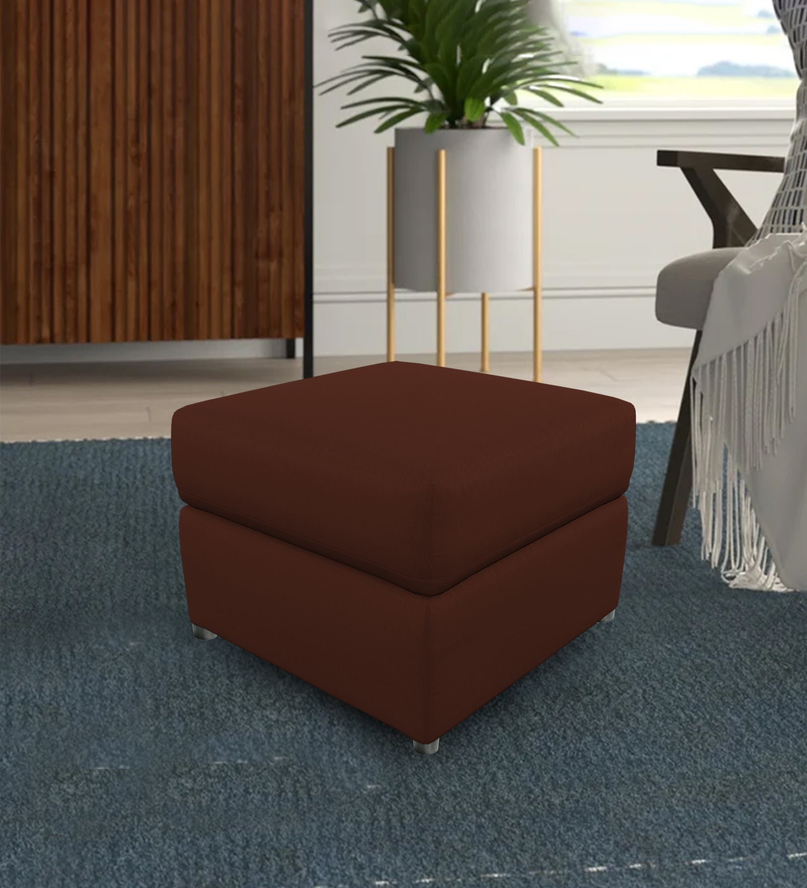 Penny Fabric Ottoman In Coffee Brown Colour With Storage - Febonic Living