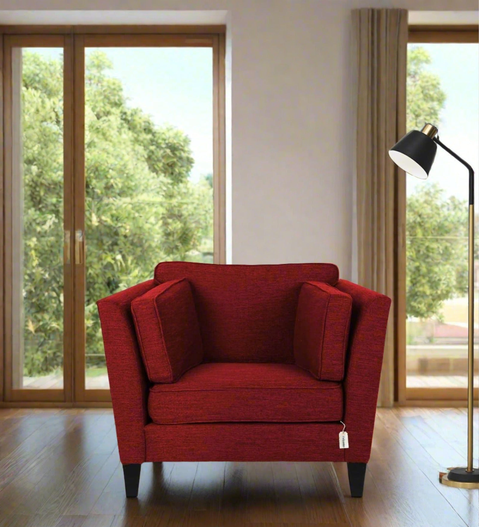 Nigar Fabric 1 Seater Sofa In  Blood Maroon Colour - Febonic Living