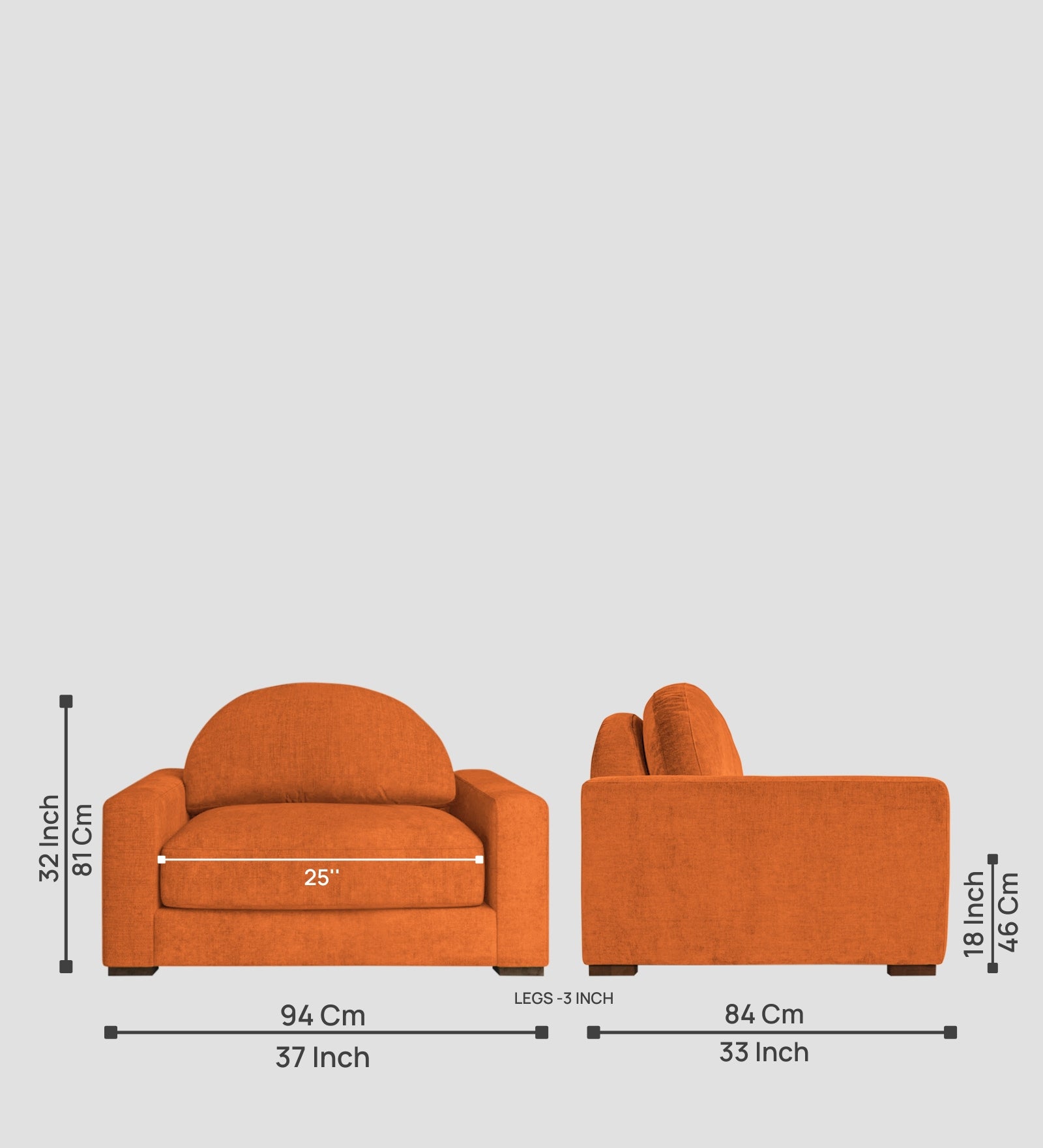 Dara Fabric 1 Seater Sofa In Vivid Orange Colour - Febonic Living