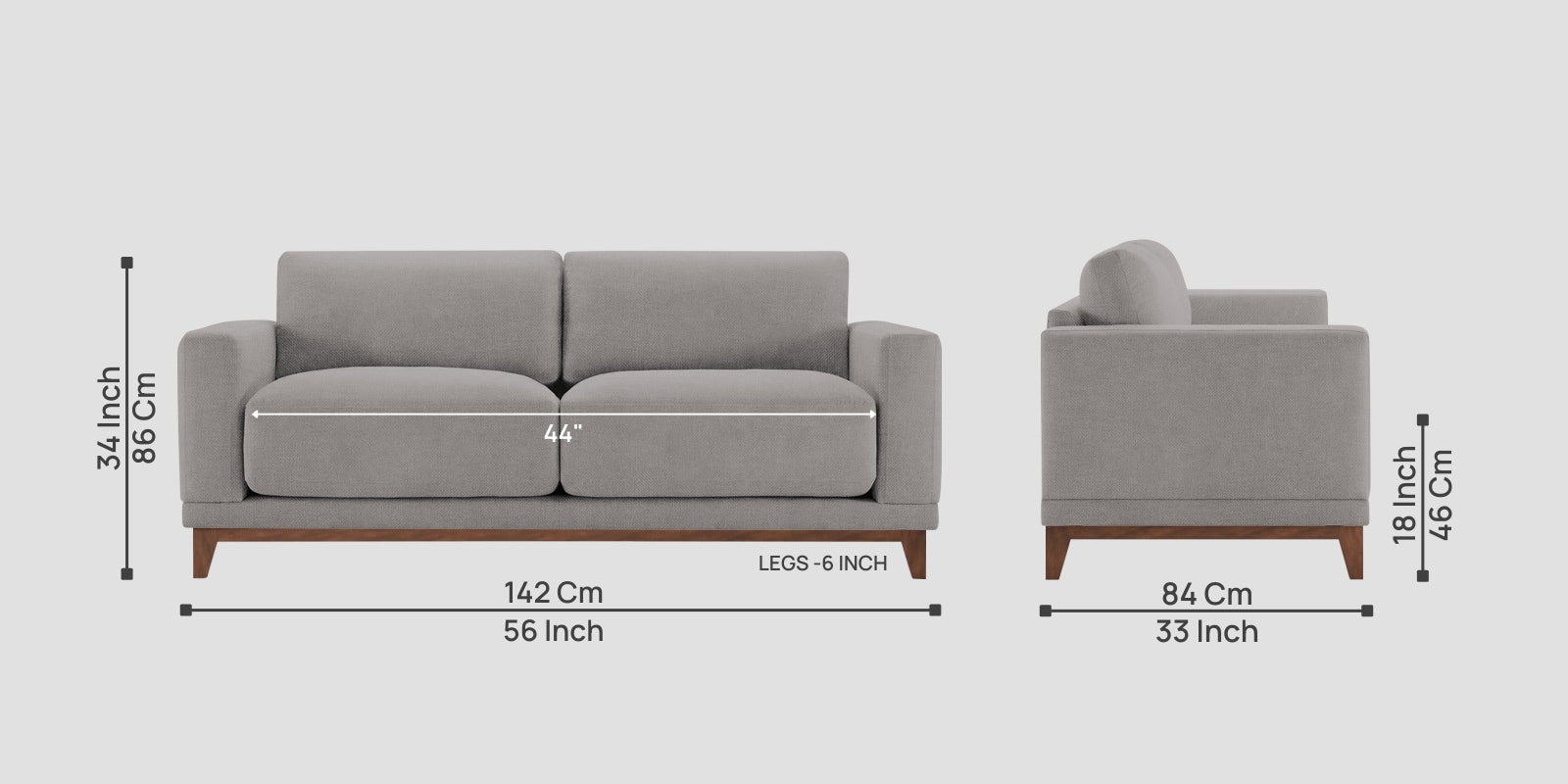 Esha Fabric 2 Seater Sofa In Silver Grey Colour - Febonic Living