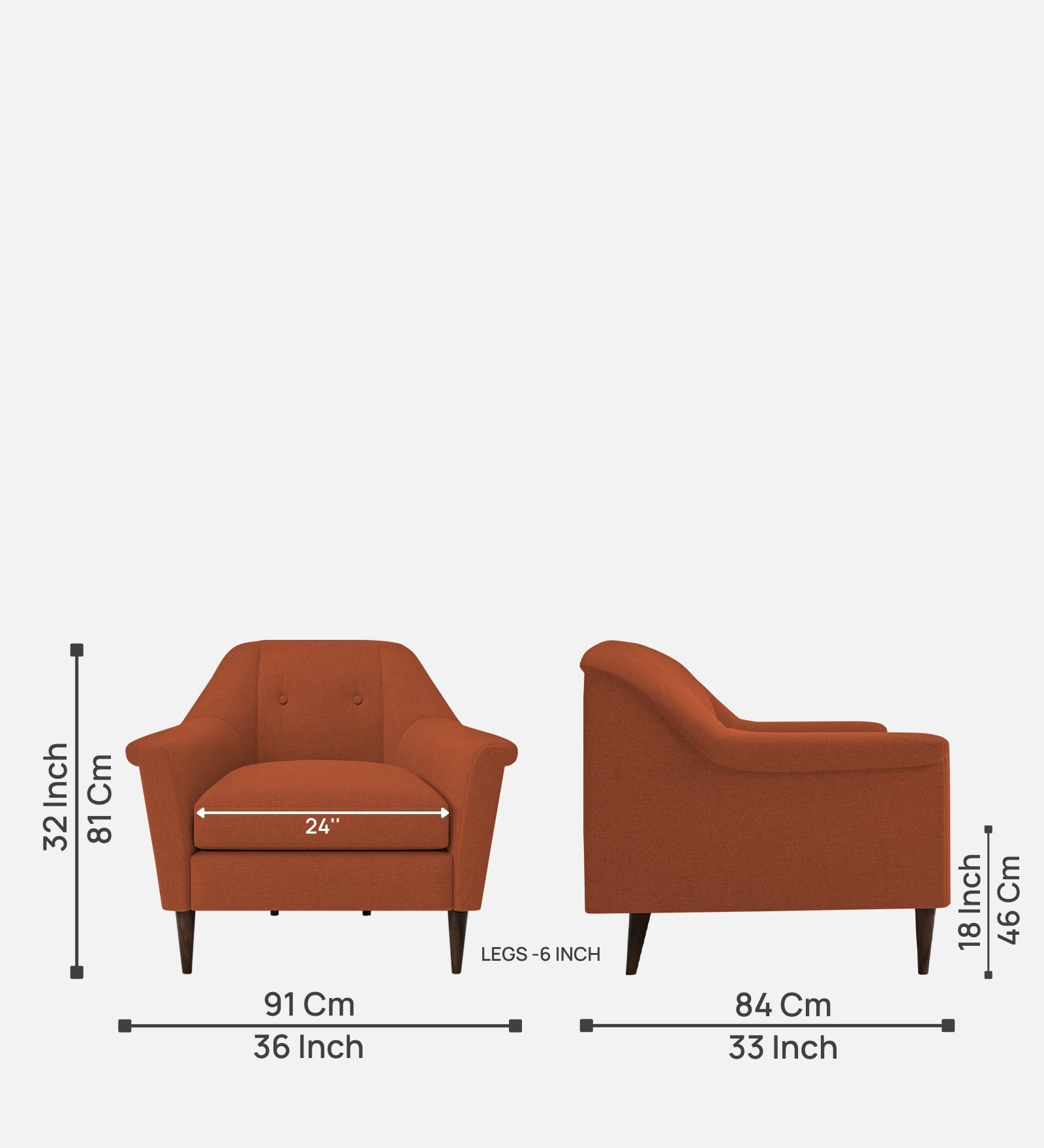 Homer Fabric 1 Seater Sofa In Royal Orange Colour - Febonic Living