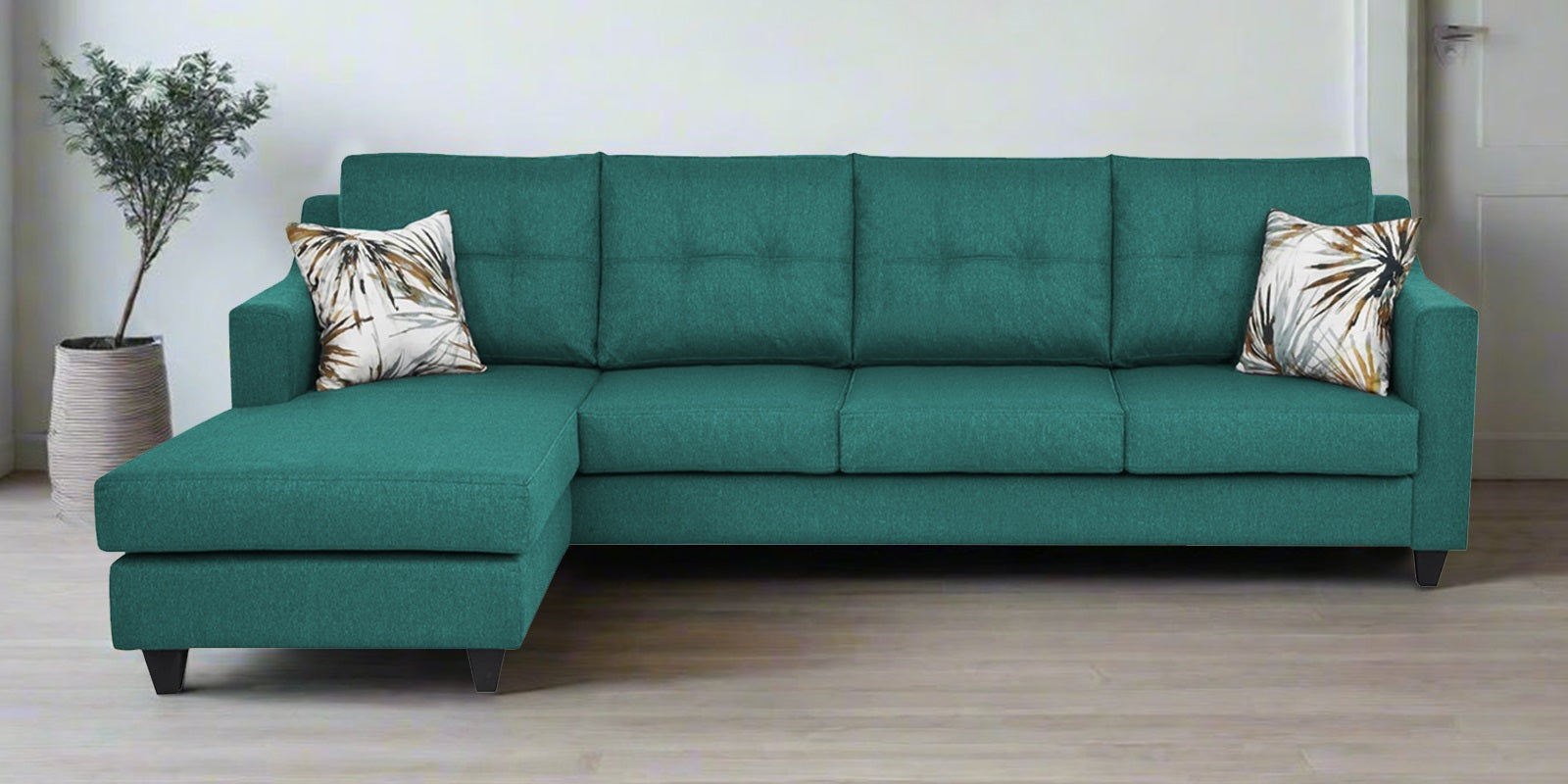 Welly Fabric RHS Sectional Sofa (3+Lounger) In Sea Green Colour - Febonic Living