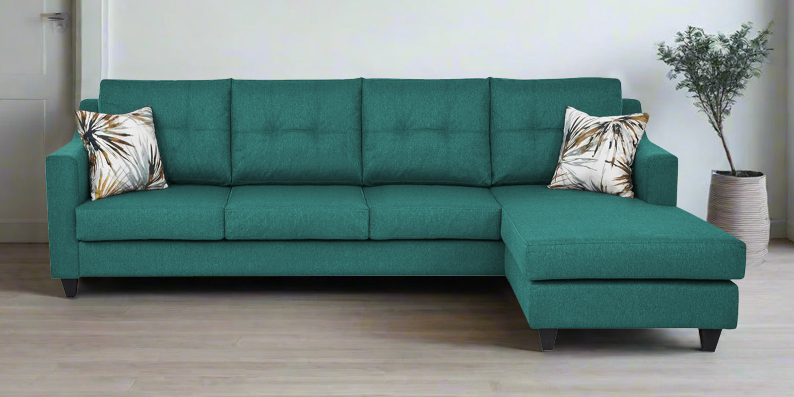 Welly Fabric LHS Sectional Sofa (3+Lounger) In Sea Green Colour - Febonic Living
