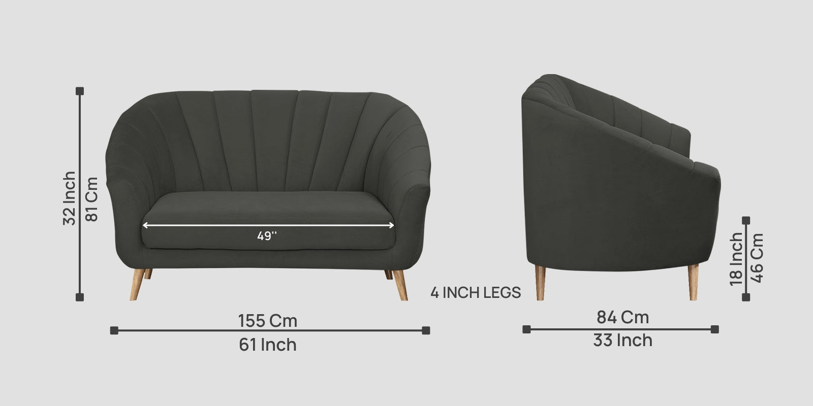 Kaylee Velvet 2 Seater Sofa In Hory Grey Colour - Febonic Living