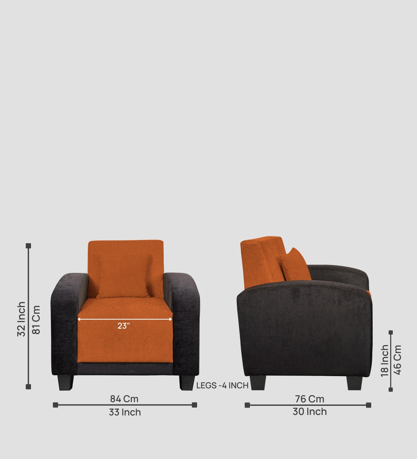 Alex Fabric 1 Seater Sofa In Vivid Orange Colour - Febonic Living