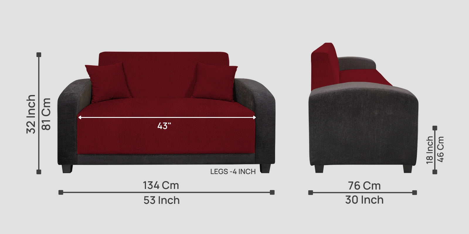 Alex Fabric 2 Seater Sofa In Ruby Red Colour - Febonic Living