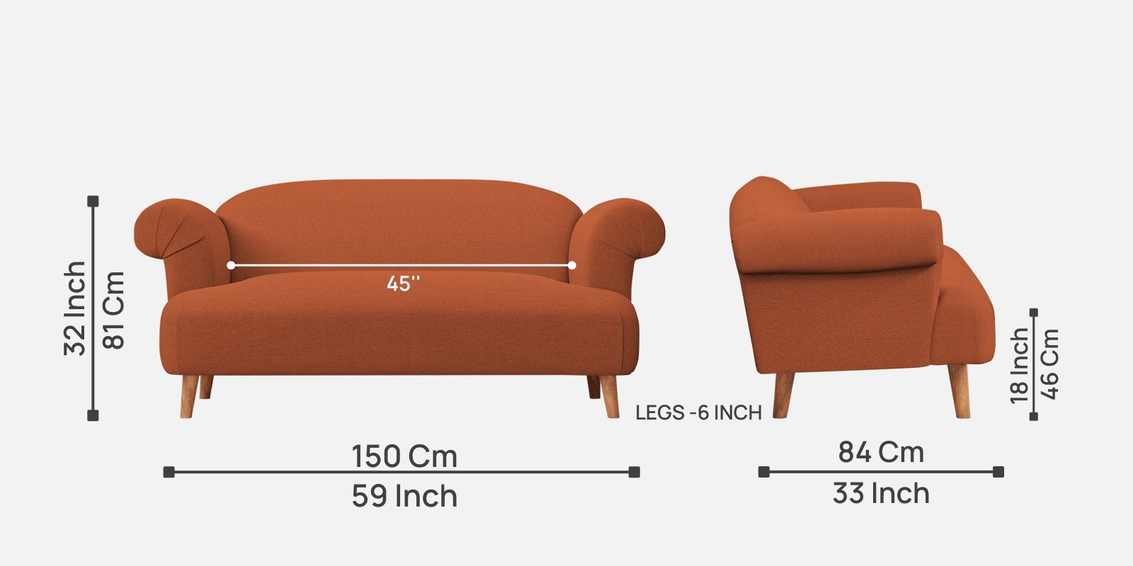 Barber Fabric 2 Seater Sofa In Royal Orange Colour - Febonic Living