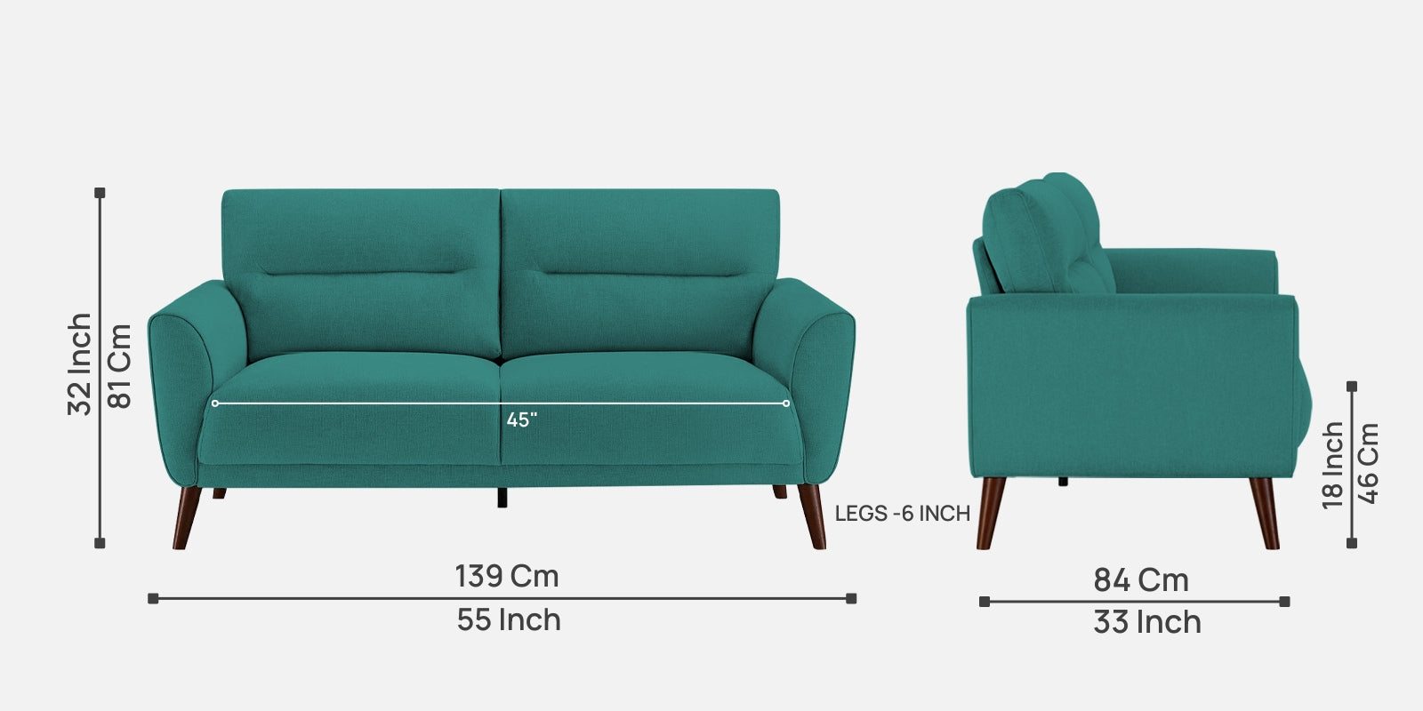 Castro Fabric 2 Seater Sofa In Sea Green Colour - Febonic Living