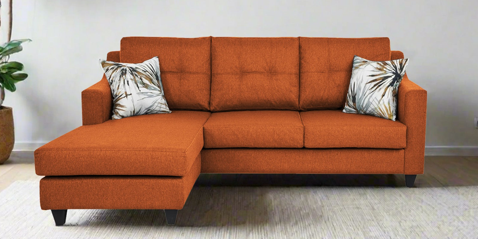 Welly Fabric RHS Sectional Sofa (2+Lounger) In Vivid Orange Colour - Febonic Living