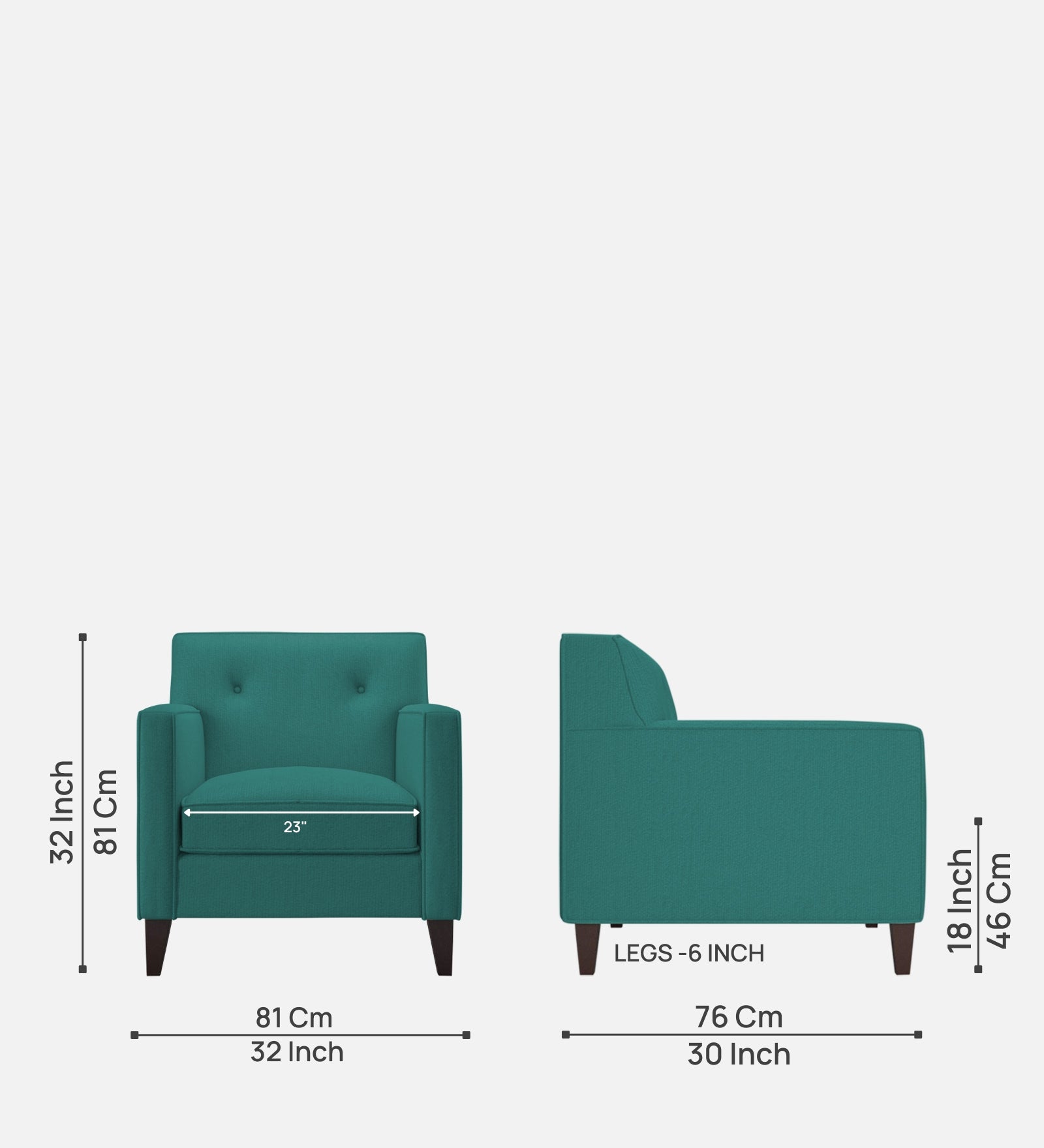 Miller Fabric 1 Seater Sofa In Sea Green Colour - Febonic Living