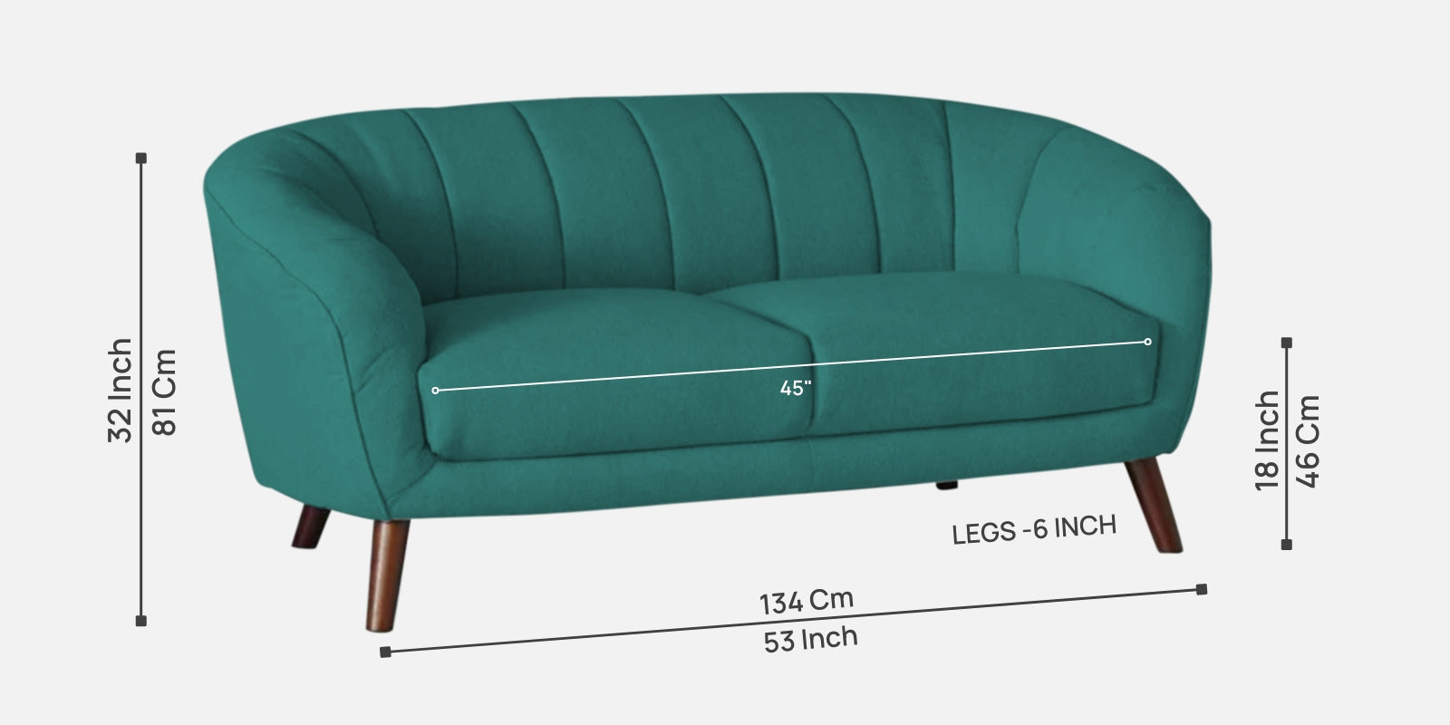 Benjamin Fabric 2 Seater Sofa In Sea Green Colour - Febonic Living