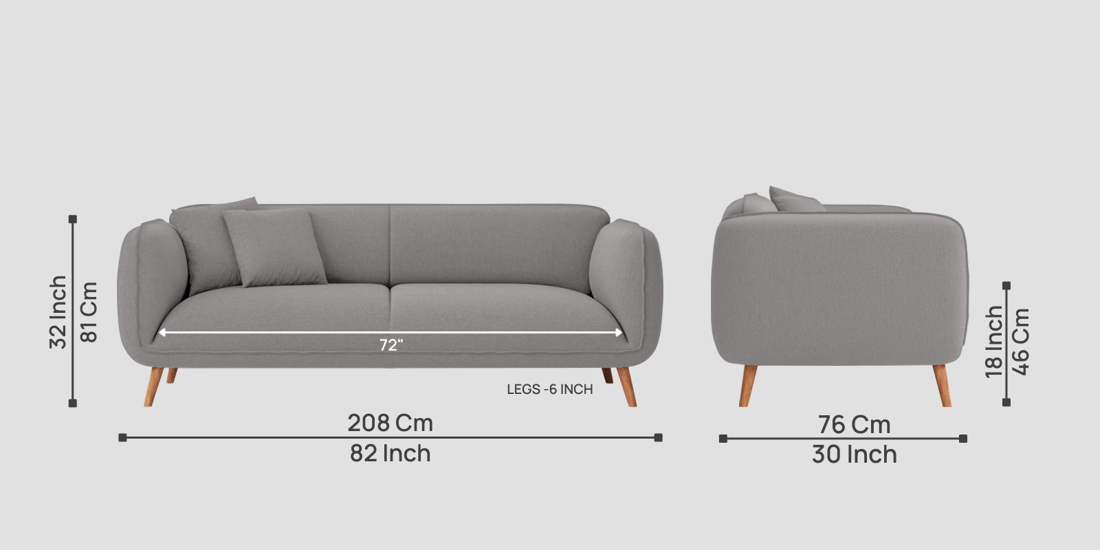 Zia Fabric 3 Seater Sofa In Silver Grey Colour
