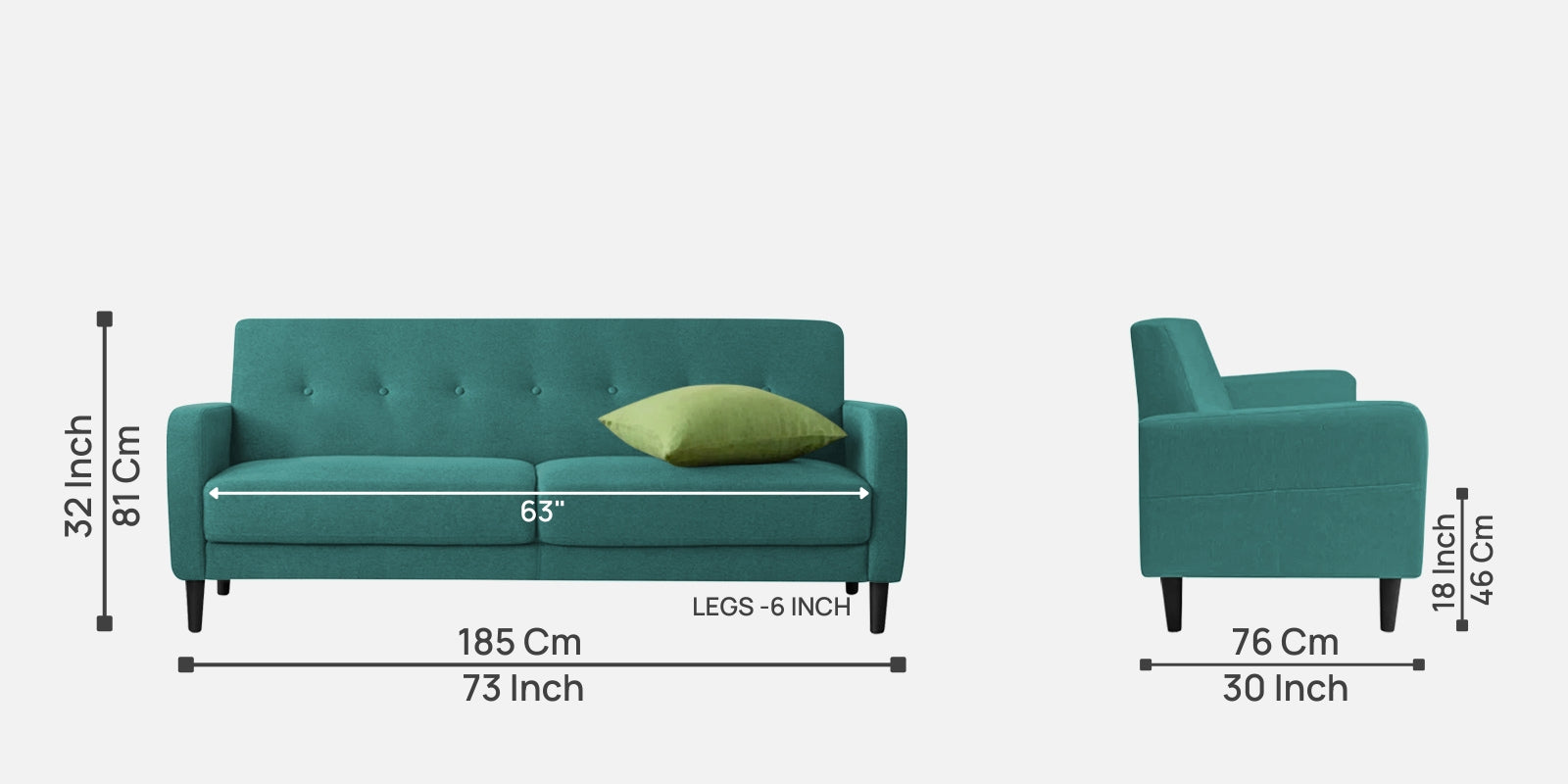 Marq Fabric 3 Seater Sofa In Sea Green Colour - Febonic Living