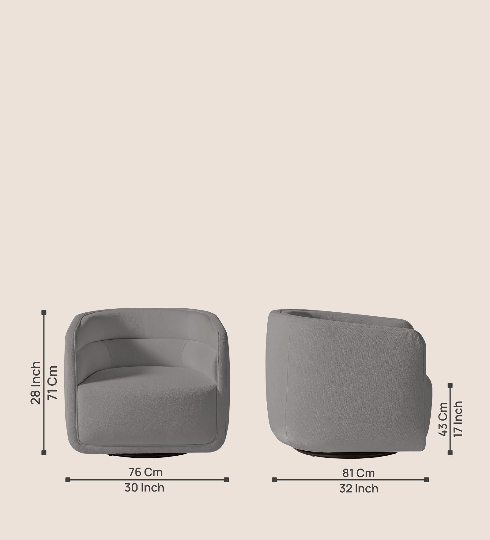 Ria Fabric Swivel Chair in Silver Grey Colour