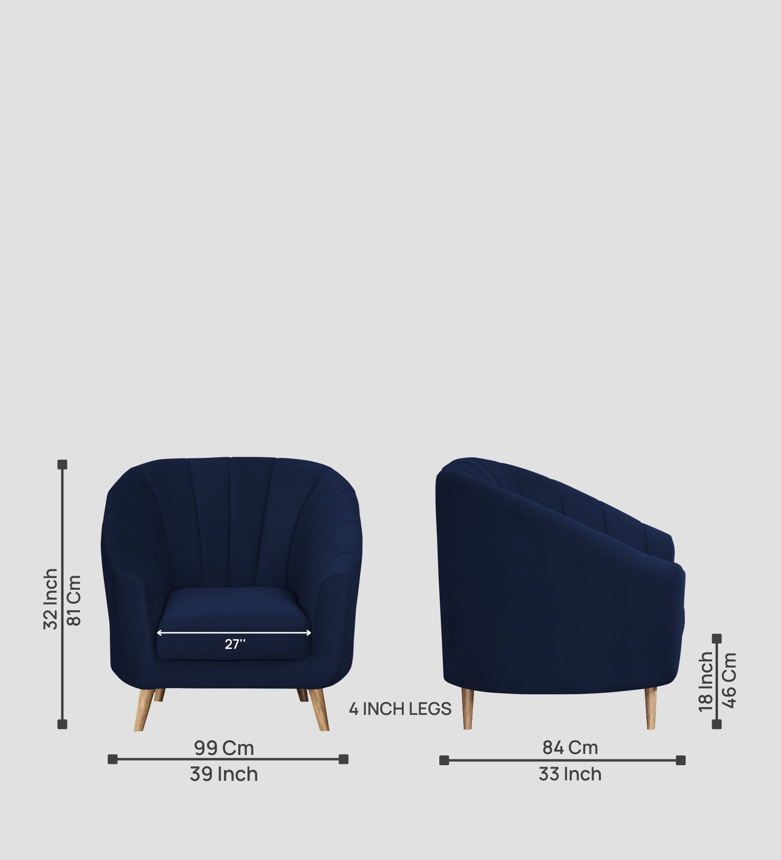 Kaylee Velvet 1 Seater Sofa In Indigo Blue Colour - Febonic Living