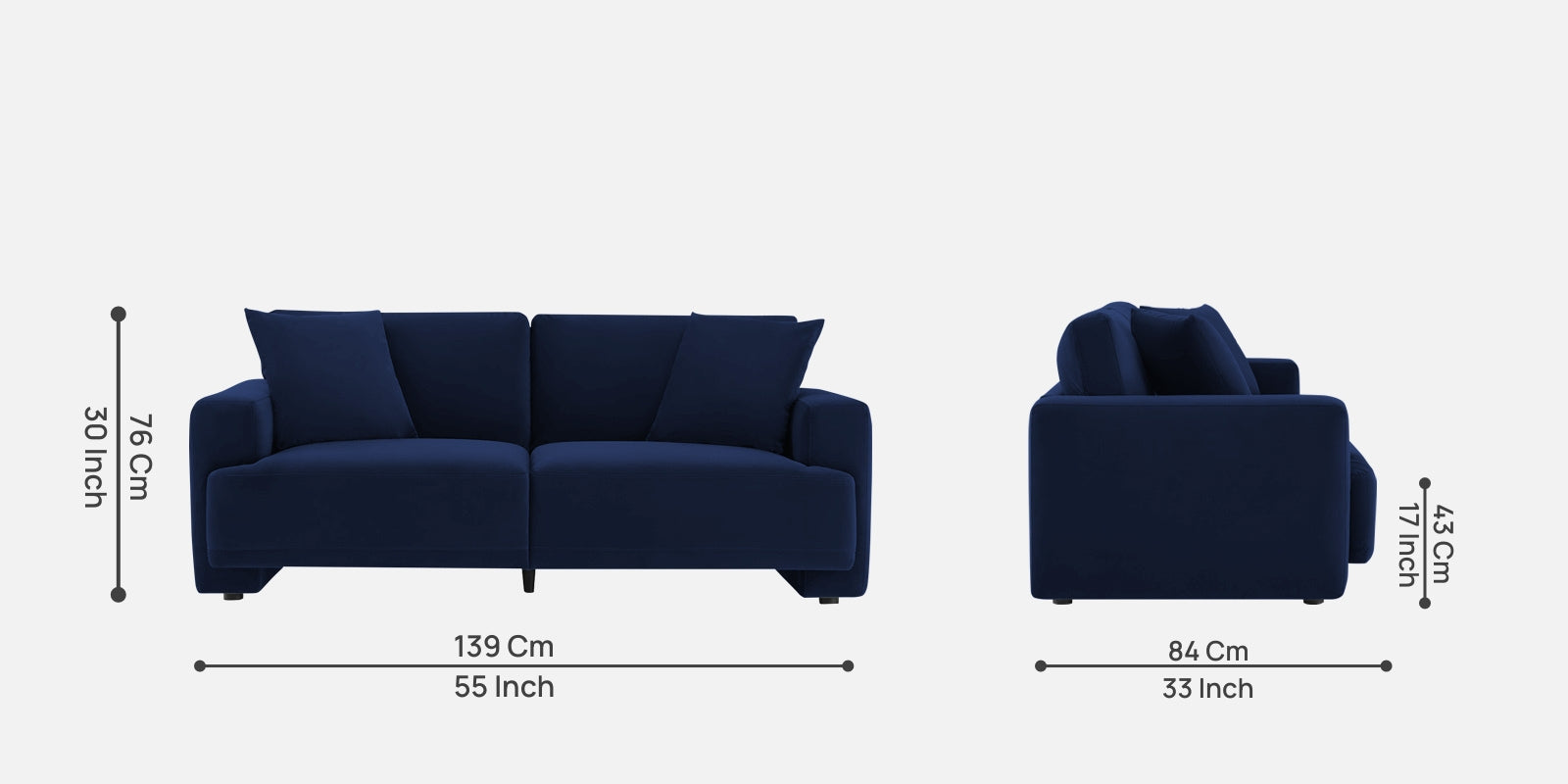 Kosta Velvet 2 Seater Sofa in Indigo Blue Colour