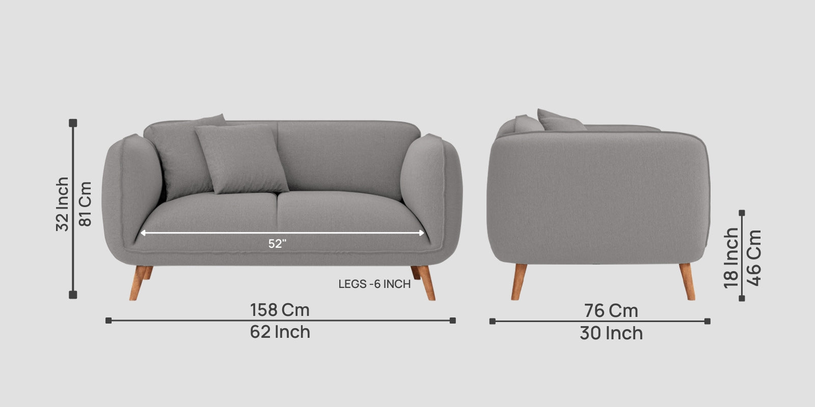 Zia Fabric 2 Seater Sofa In Silver Grey Colour - Febonic Living