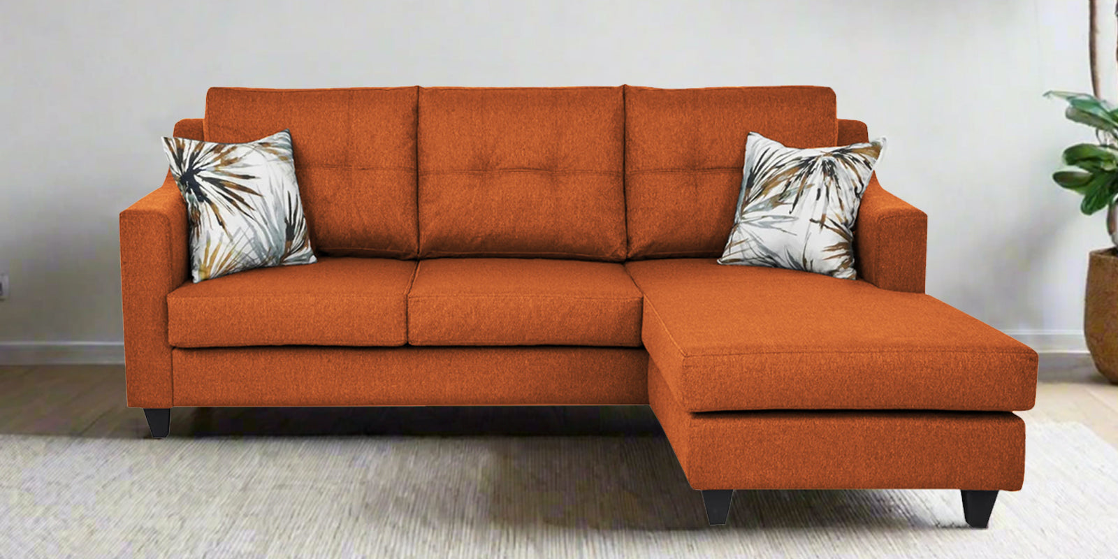 Welly Fabric LHS Sectional Sofa (2+Lounger) In Vivid Orange Colour - Febonic Living