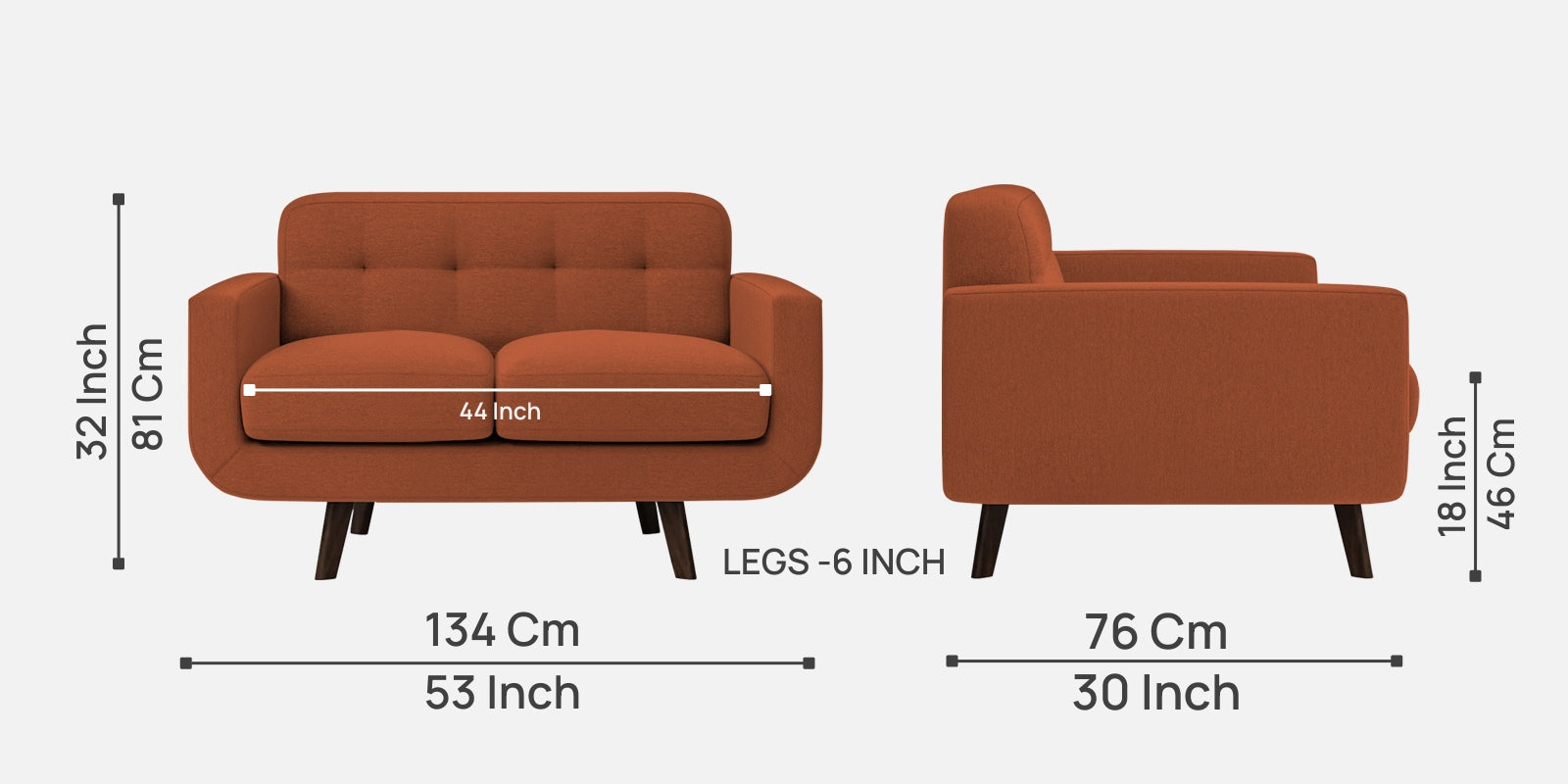 Marsela Fabric 2 Seater Sofa In Royal Orange Colour - Febonic Living
