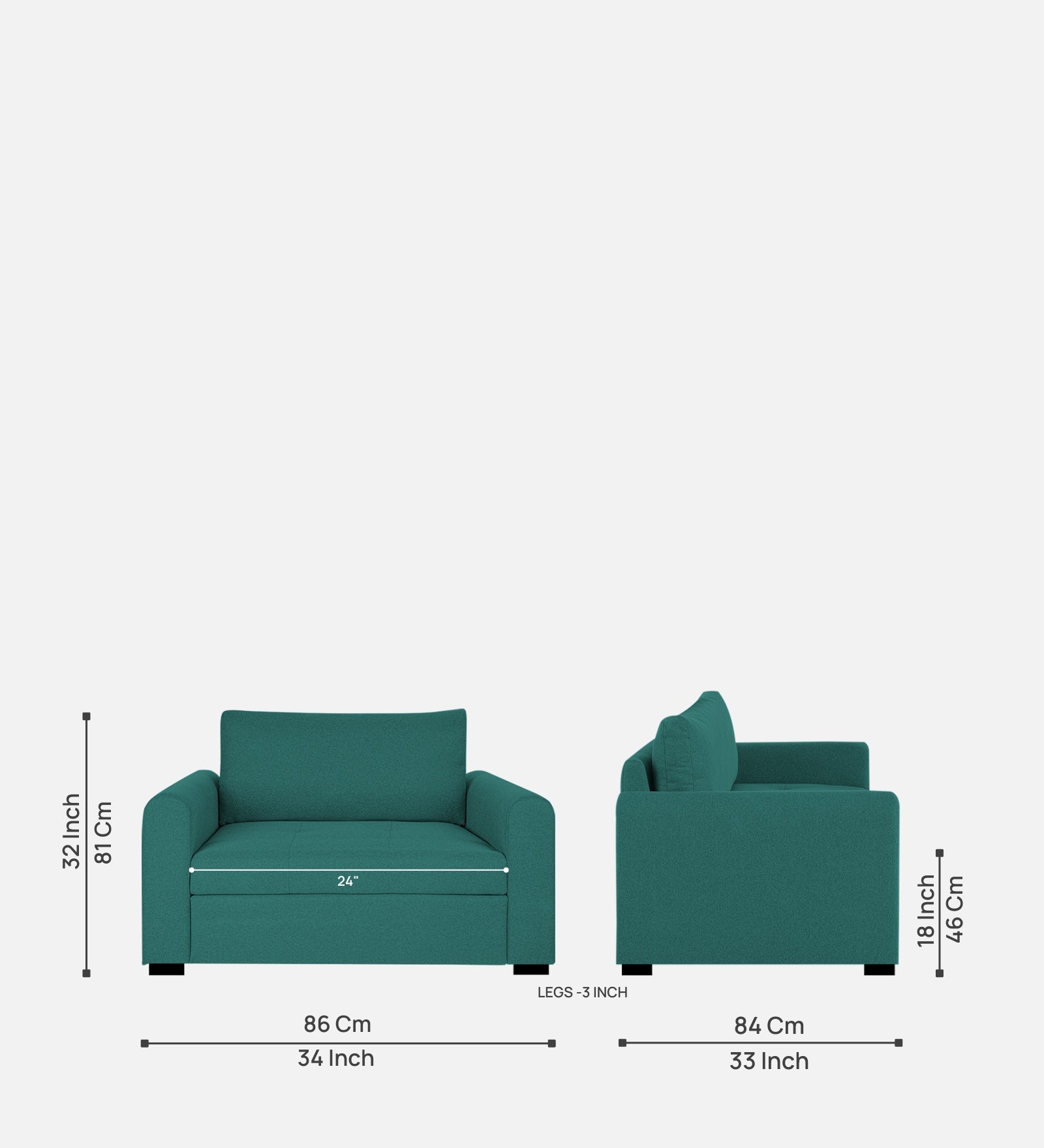 Sigma Fabric 1 Seater Sofa In Sea Green Colour - Febonic Living