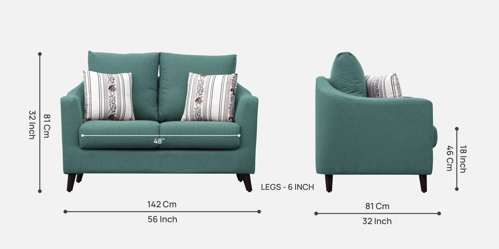 Kevin Fabric 2 Seater Sofa In Sea Green Colour