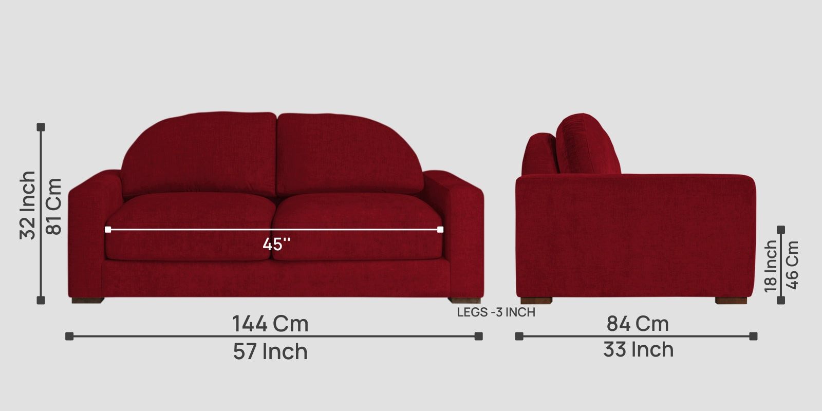 Dara Fabric 2 Seater Sofa In Ruby Red Colour - Febonic Living