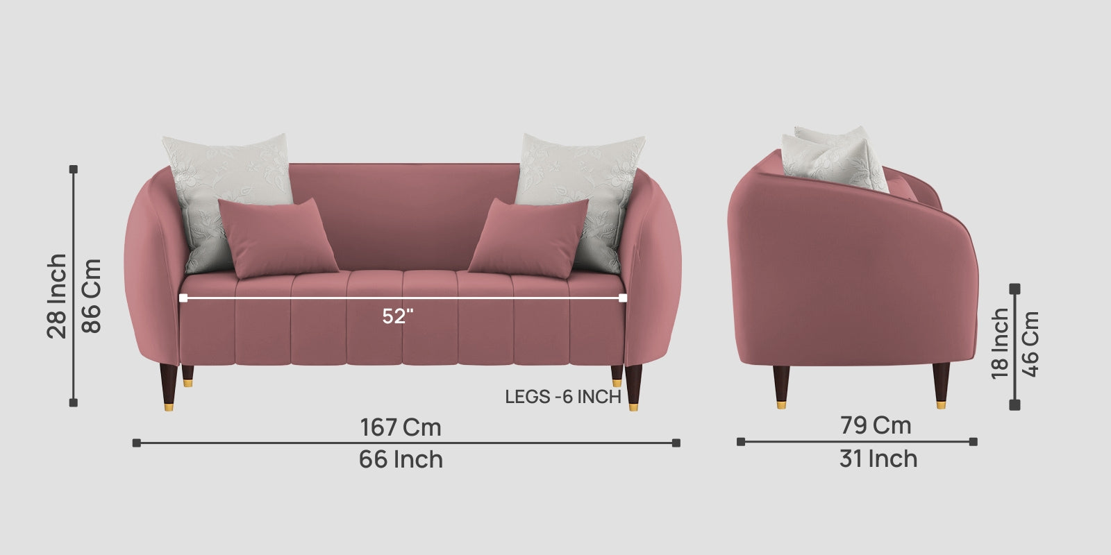 Hairo Velvet 2 Seater Sofa In Rose Pink Colour - Febonic Living