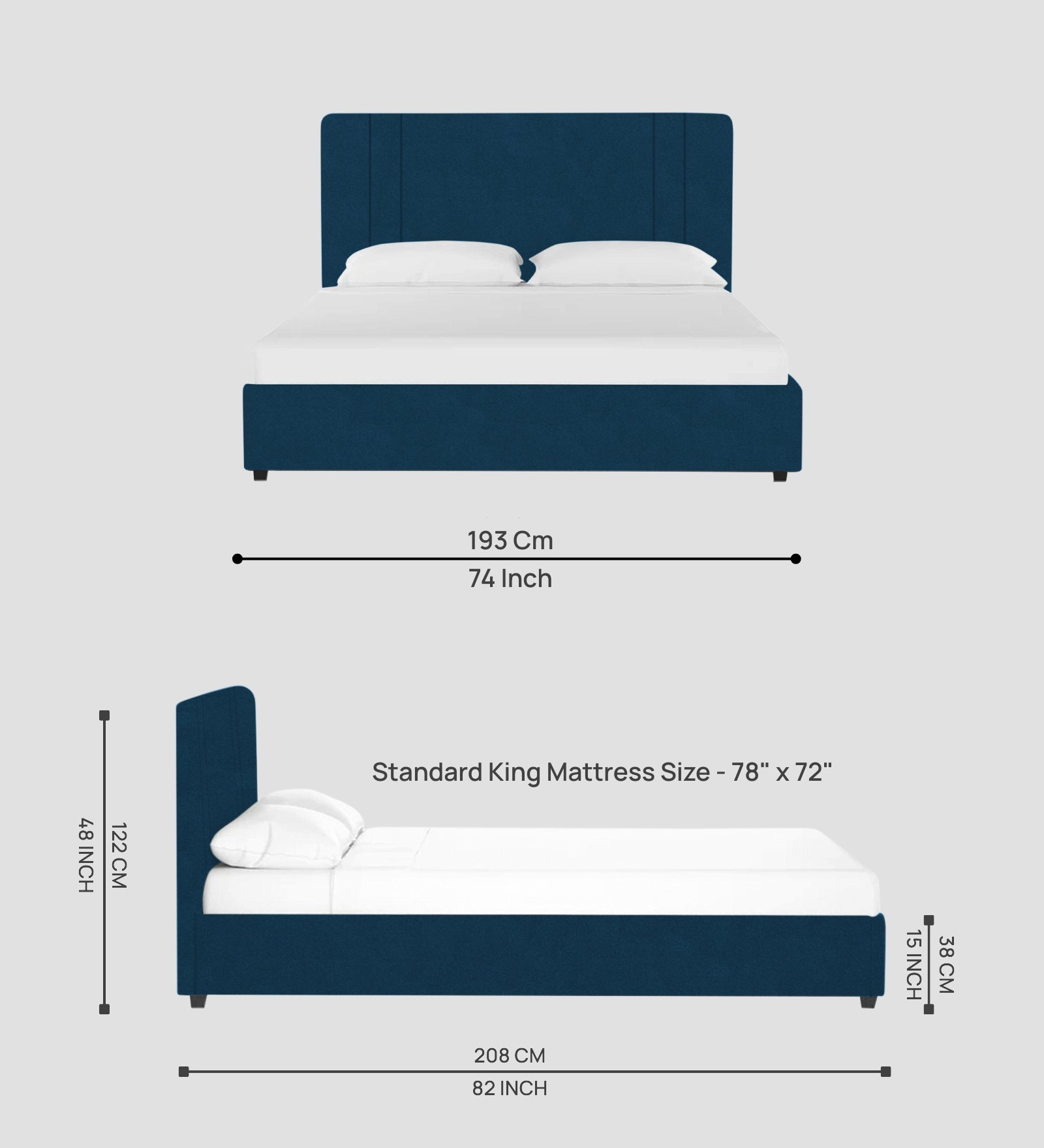 Asyra Velvet King Size Bed in Azure Blue Colour With Box Storage - Febonic Living