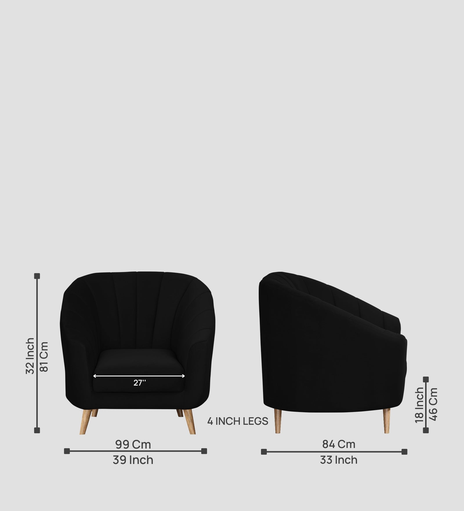 Kaylee Velvet 1 Seater Sofa In Adam Black Colour - Febonic Living