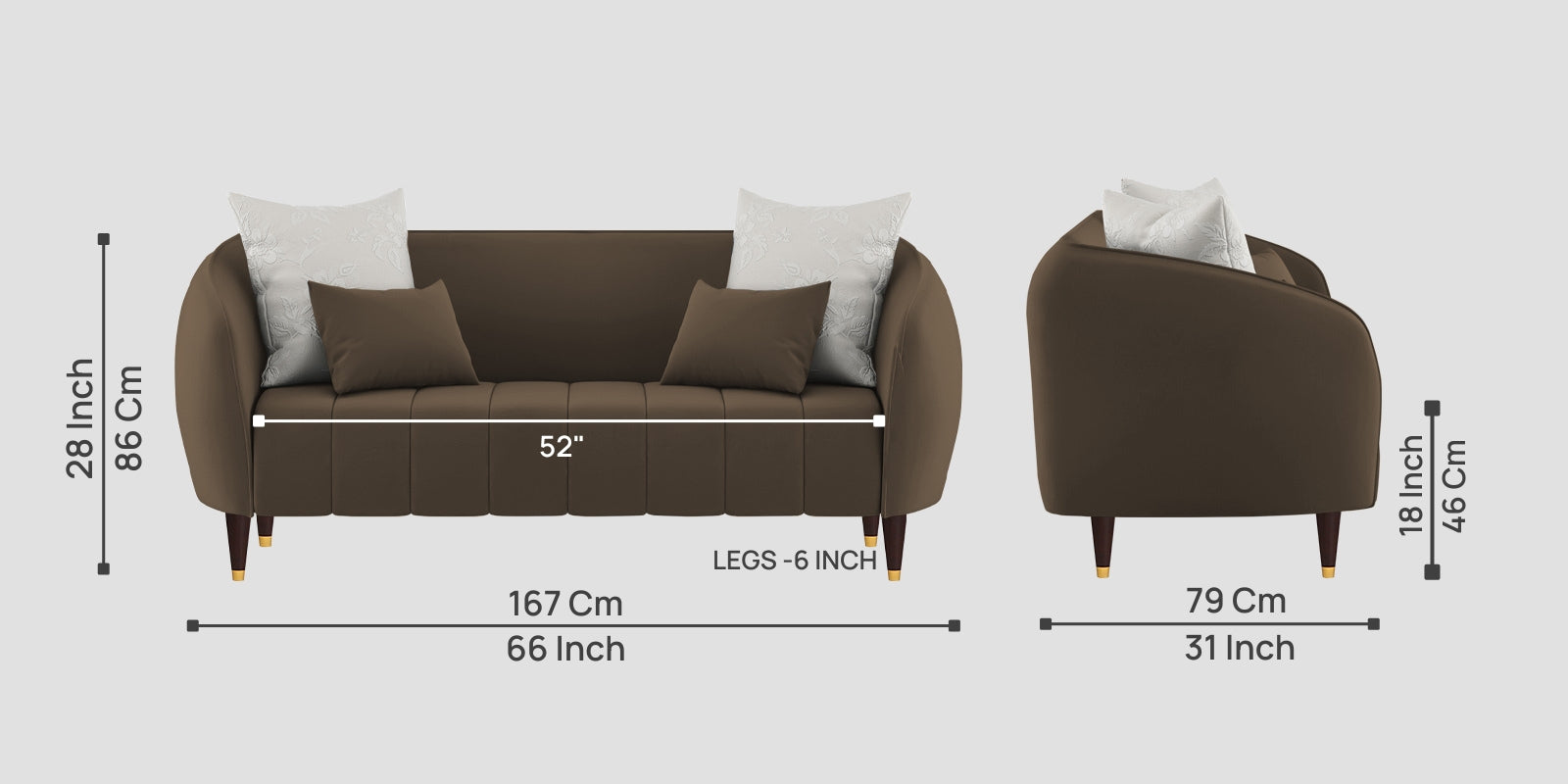 Hairo Velvet 2 Seater Sofa In Shade Brown Colour - Febonic Living