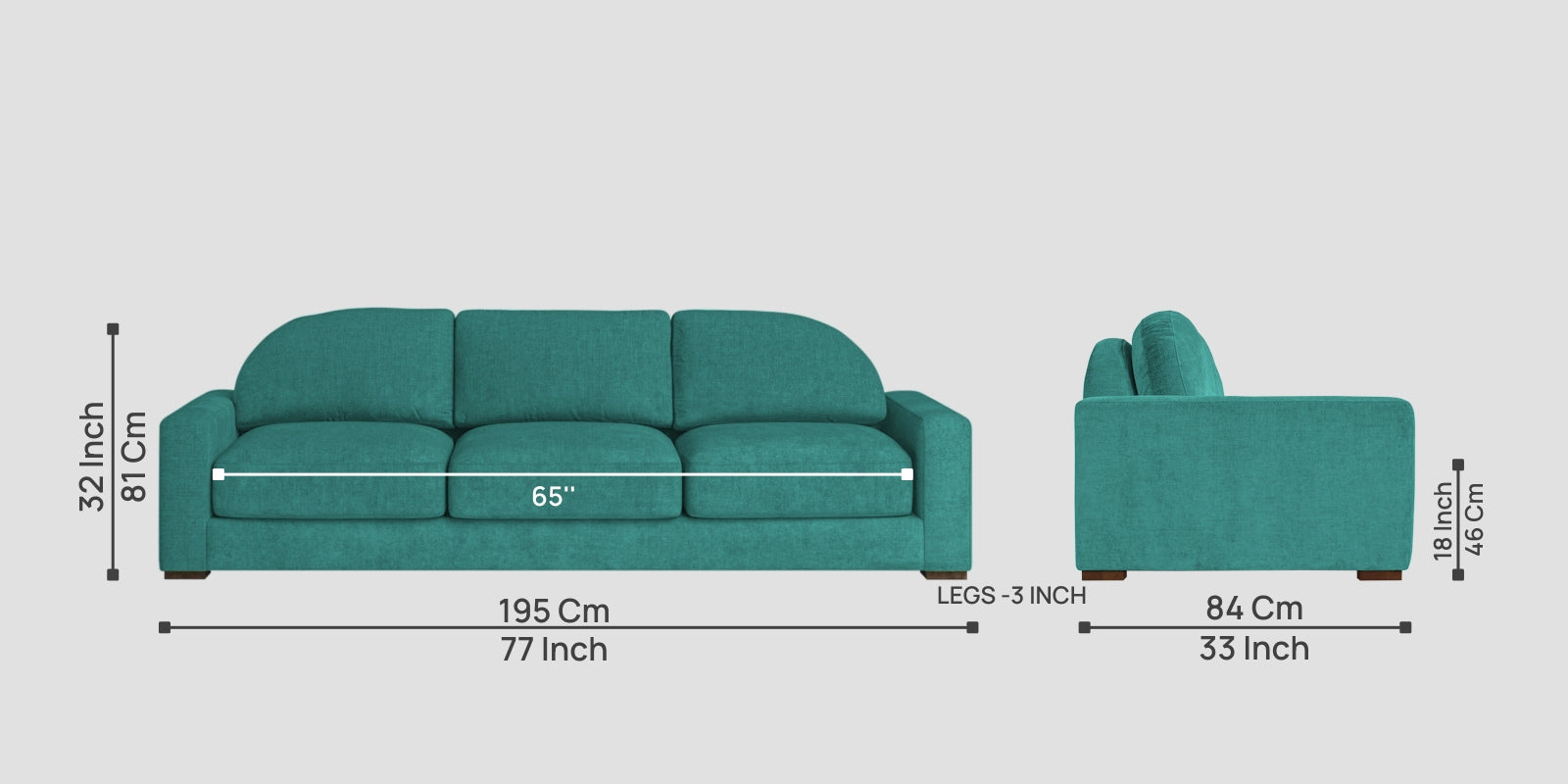 Dara Fabric 3 Seater Sofa In Sea Green Colour - Febonic Living