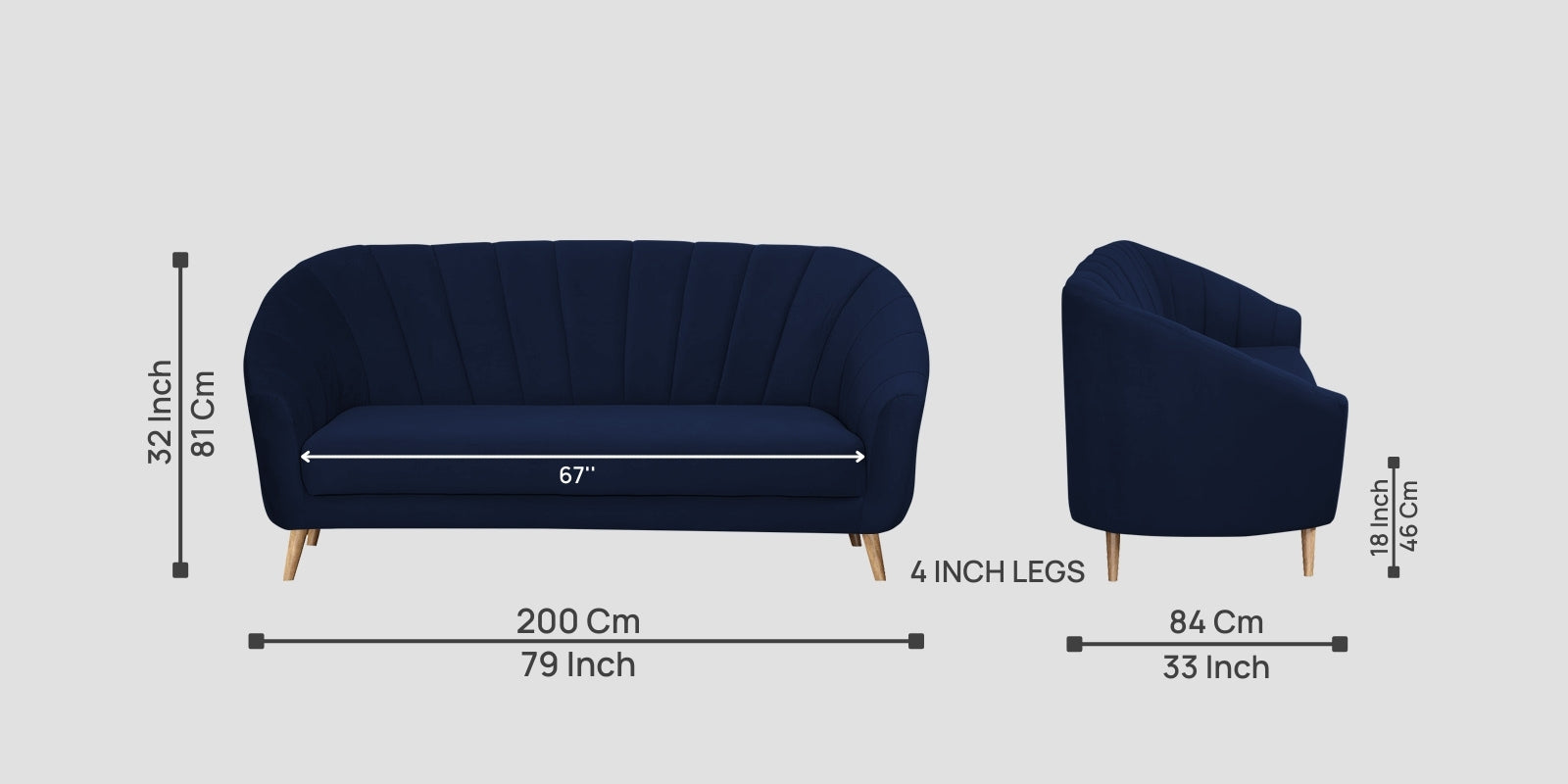 Kaylee Velvet 3 Seater Sofa In Indigo Blue Colour - Febonic Living
