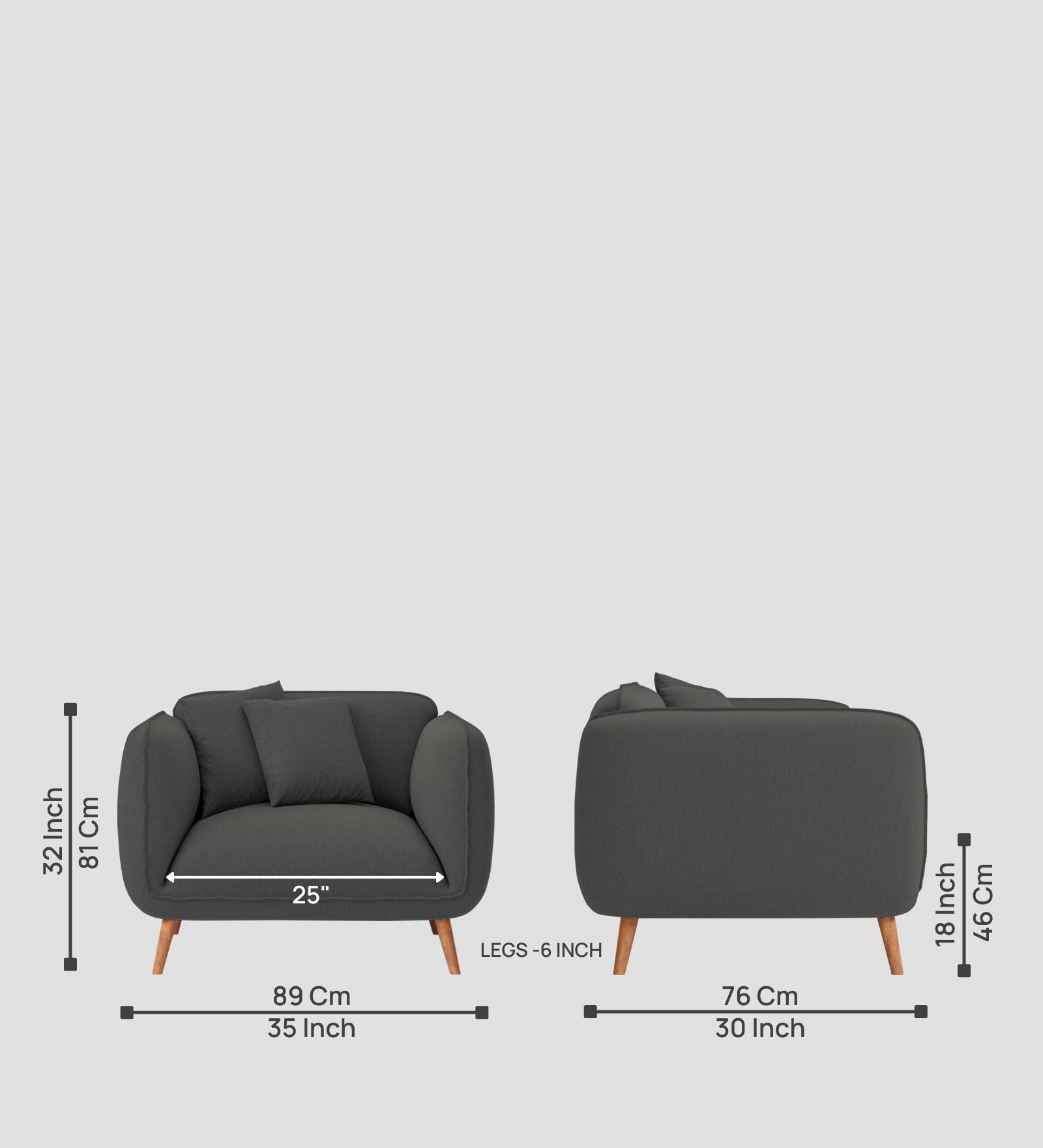 Zia Fabric 1 Seater Sofa In Stone Grey Colour - Febonic Living